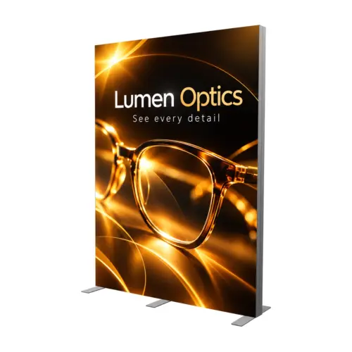 1.85m x 2.39m Illumigo Modular Freestanding LED Lightbox Wall with example artwork
