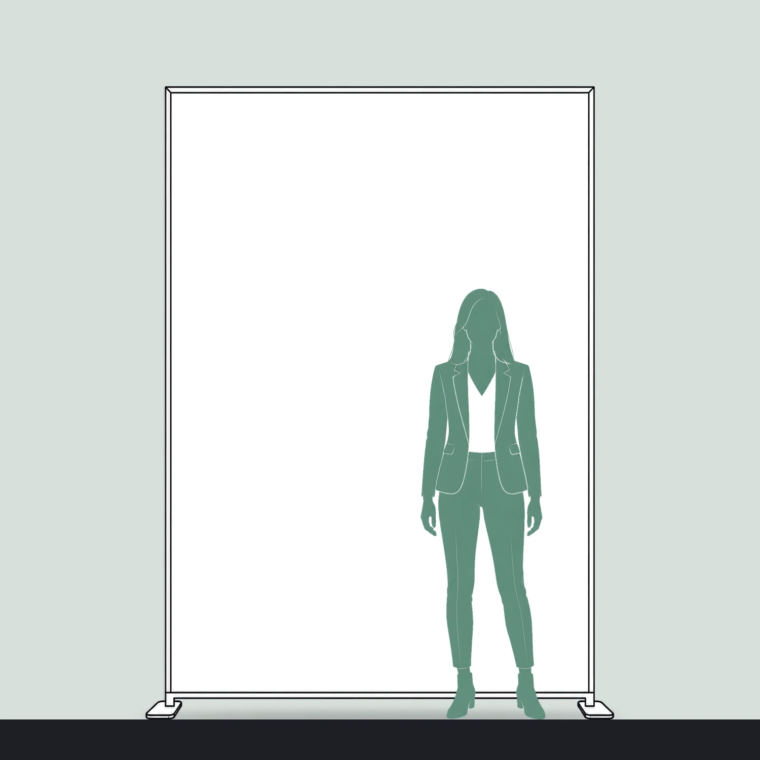 1.85m x 2.5m Vector SEG Fabric Wall Module size compared with a person