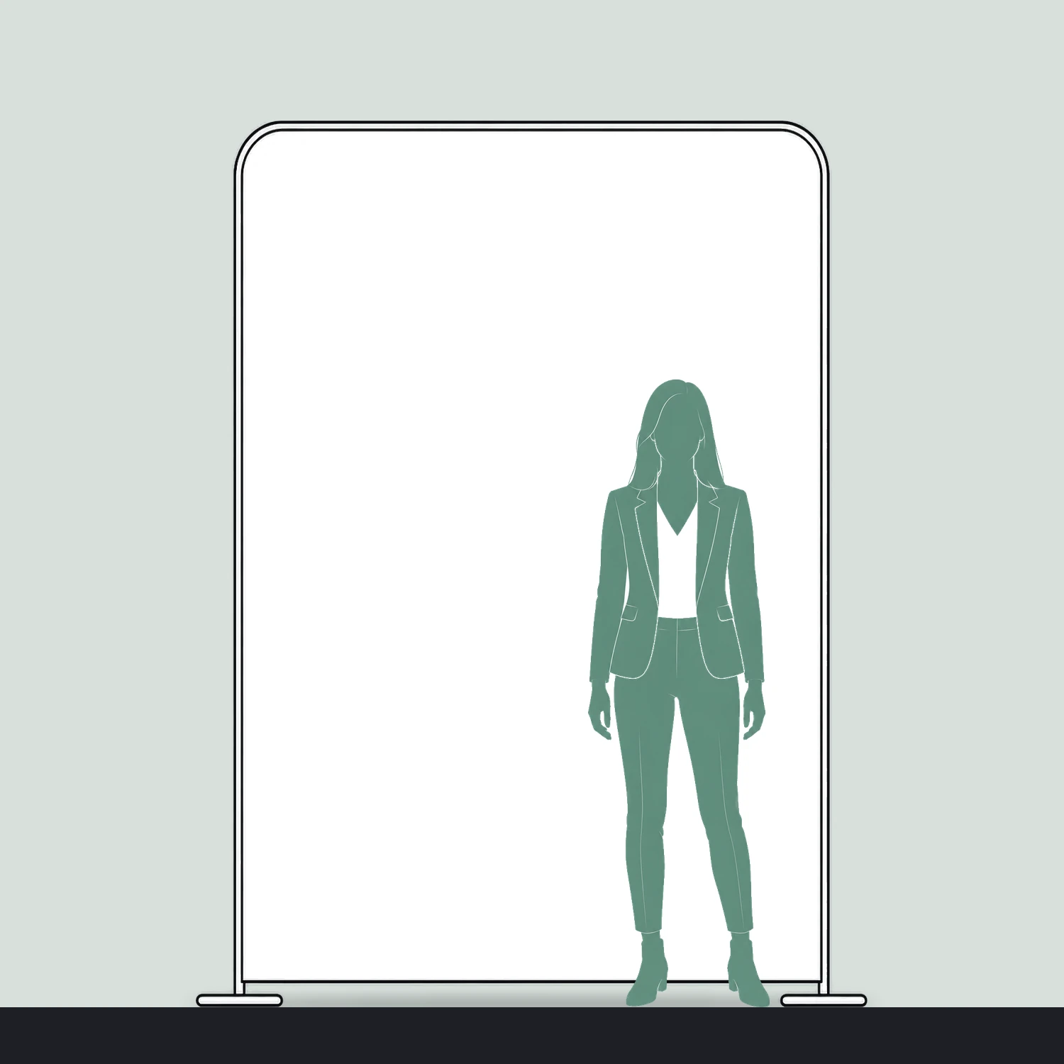 1.8m x 2.4m Modulate Modular Fabric Wall with Rounded Corners size compared with a person