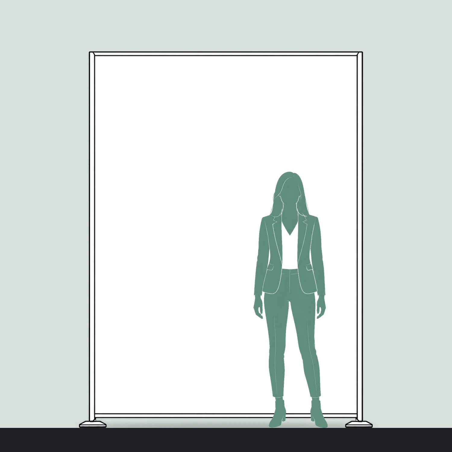 1.95m x 2.5m Vector SEG Fabric Wall Module size compared with a person