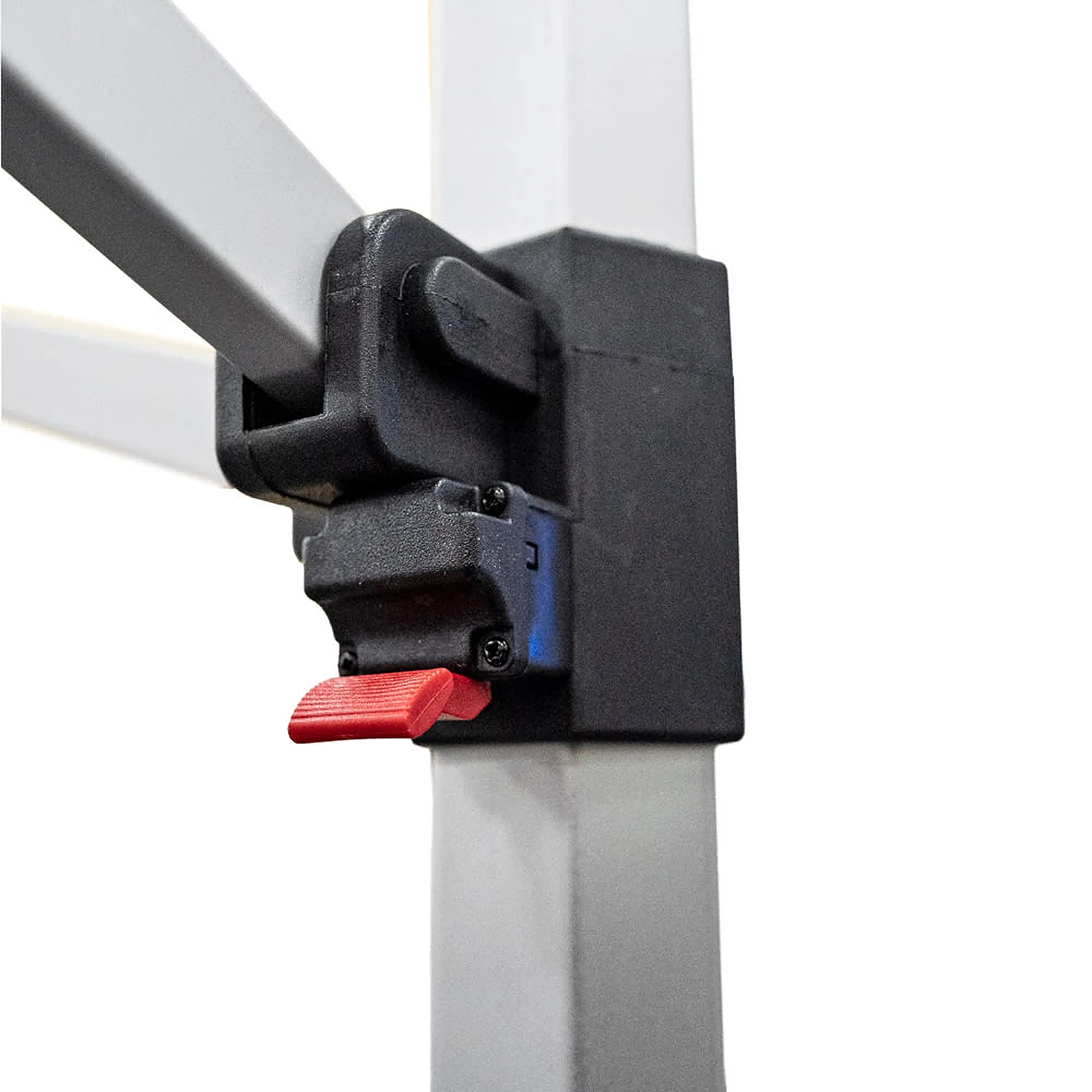 Table frame joint with push-button leg lock