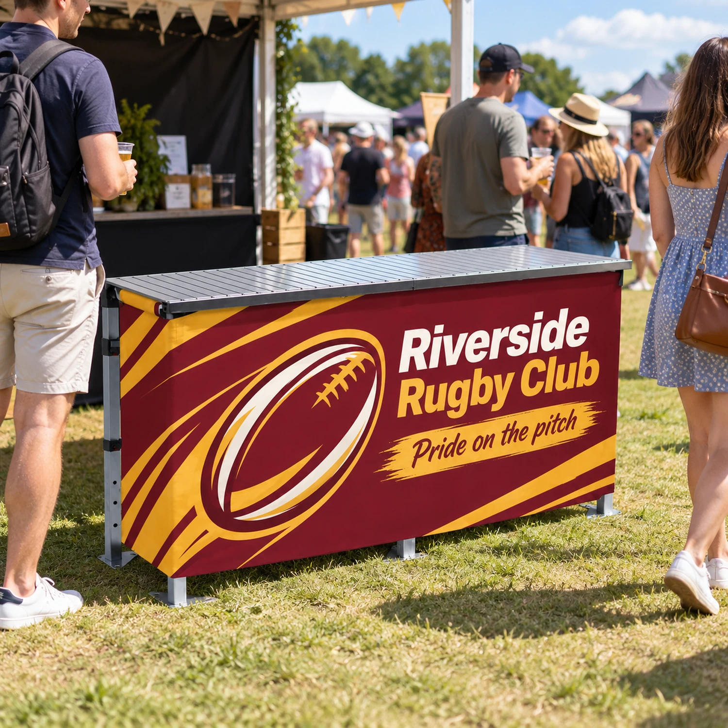 1.97m Zoom Printed Outdoor Event Table in use at an event