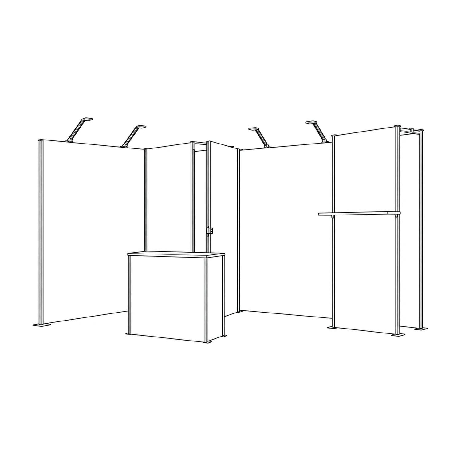 12m² Fastframe Modular Exhibition Stand with Storeroom and Counter line drawing