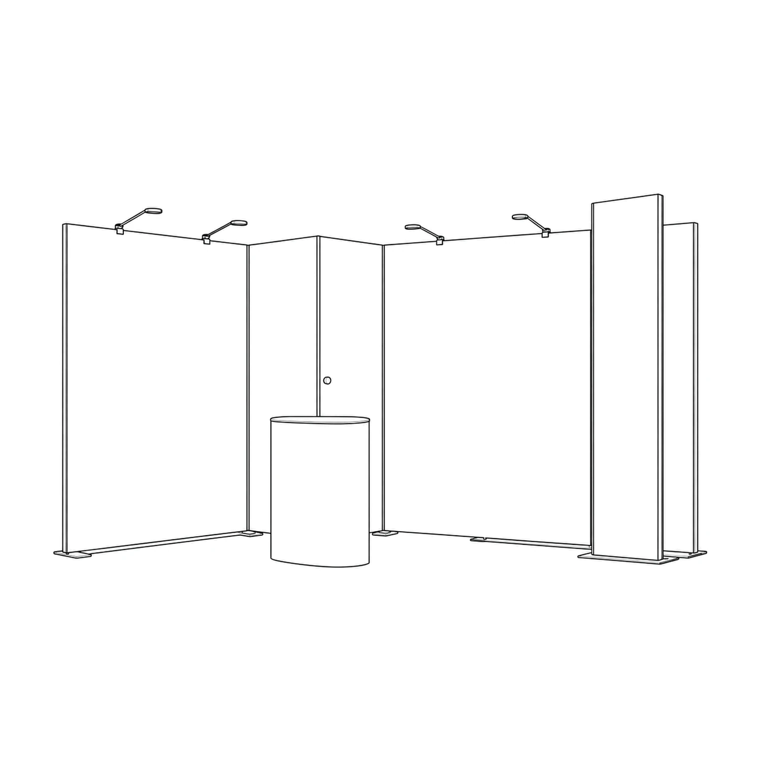 12m² Modulate Modular Exhibition Stand with Storeroom and Counter line drawing