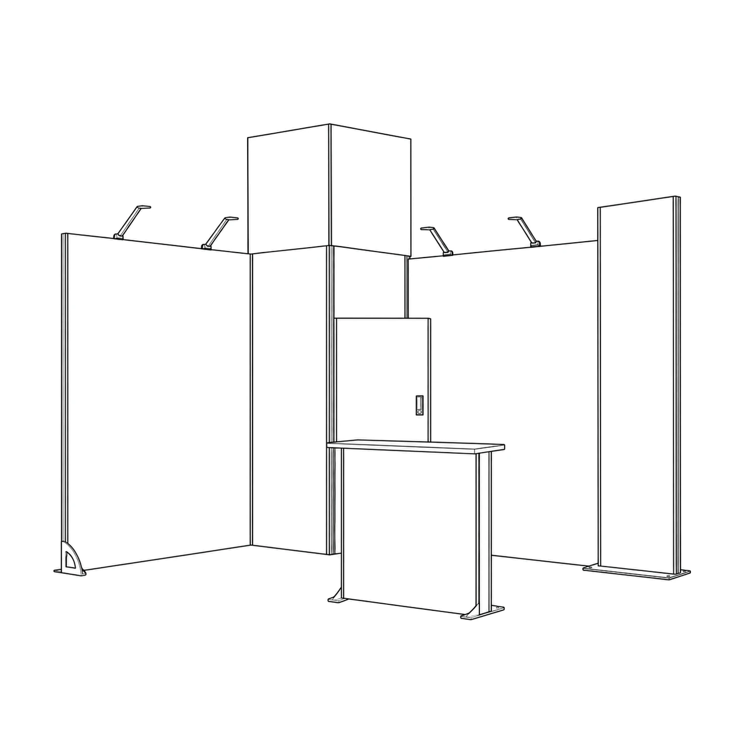 12m² Vector Modular Exhibition Stand with Storeroom and Counter line drawing