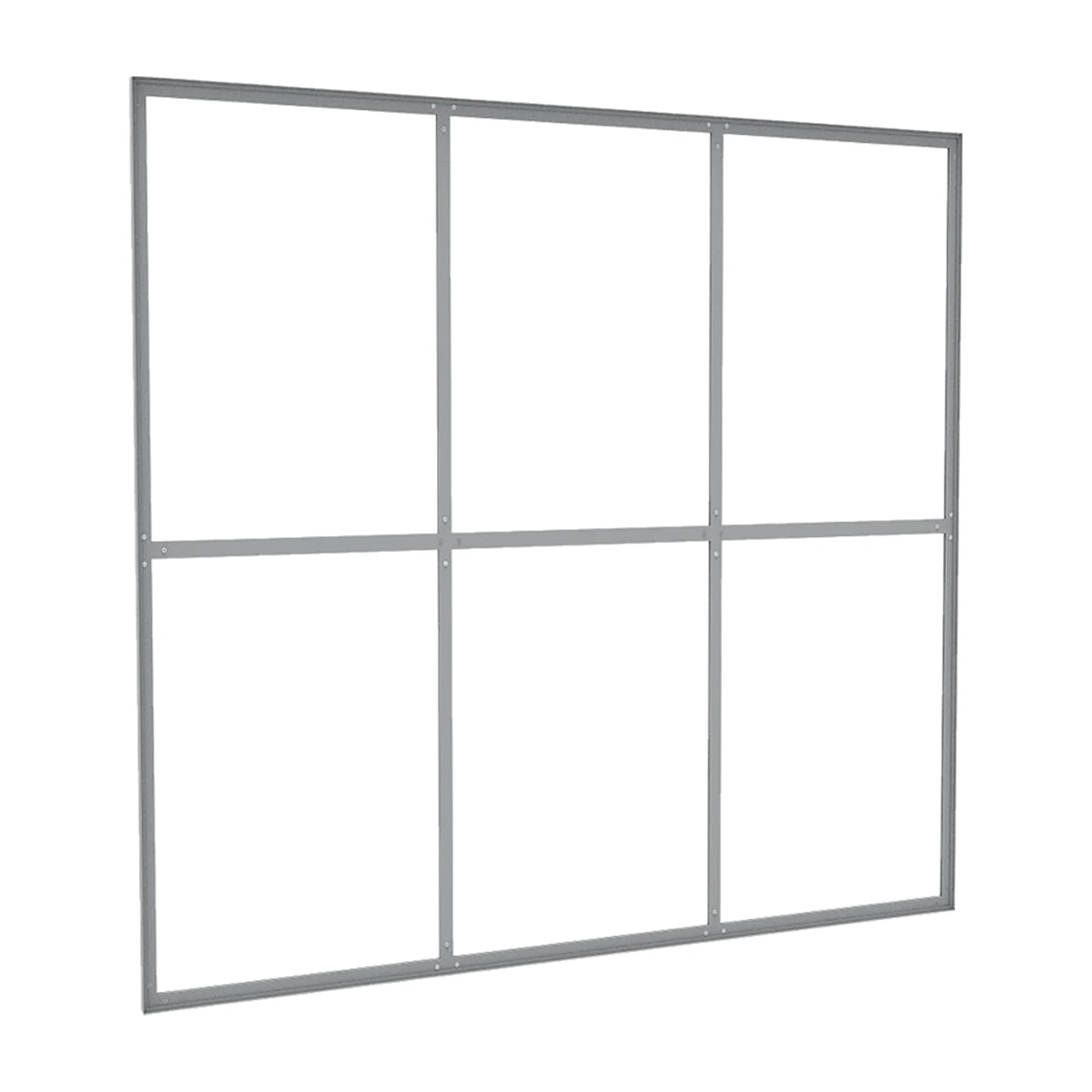 Bare 2950mm x 2500mm modular wall frame used in the stand