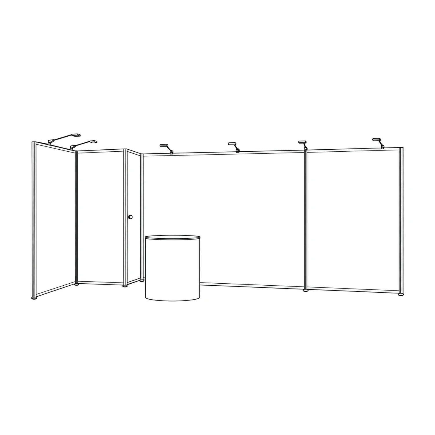 18m² Modulate Modular Exhibition Stand with Storeroom and Counter line drawing