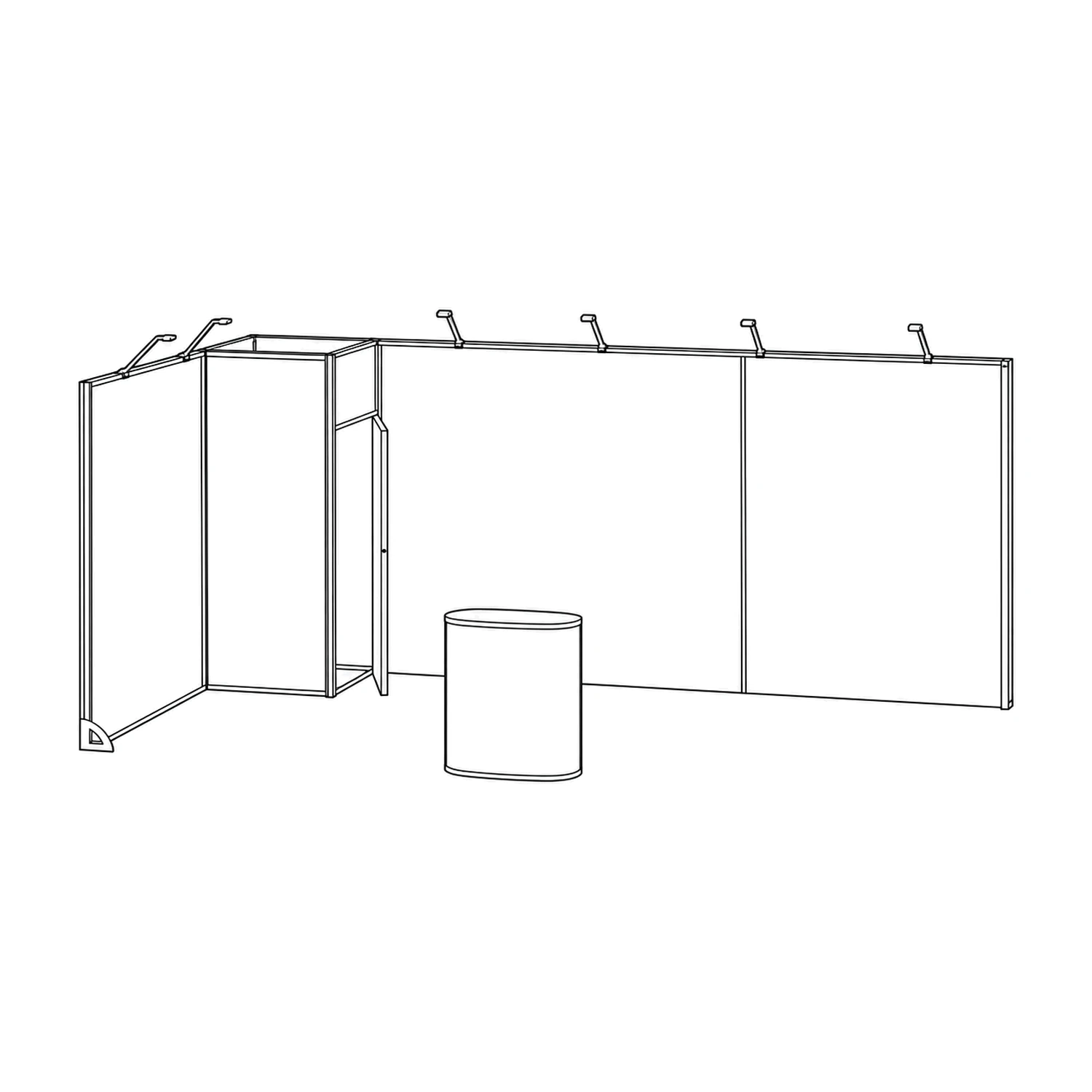 18m² Vector Modular Exhibition Stand with Storeroom and Counter line drawing