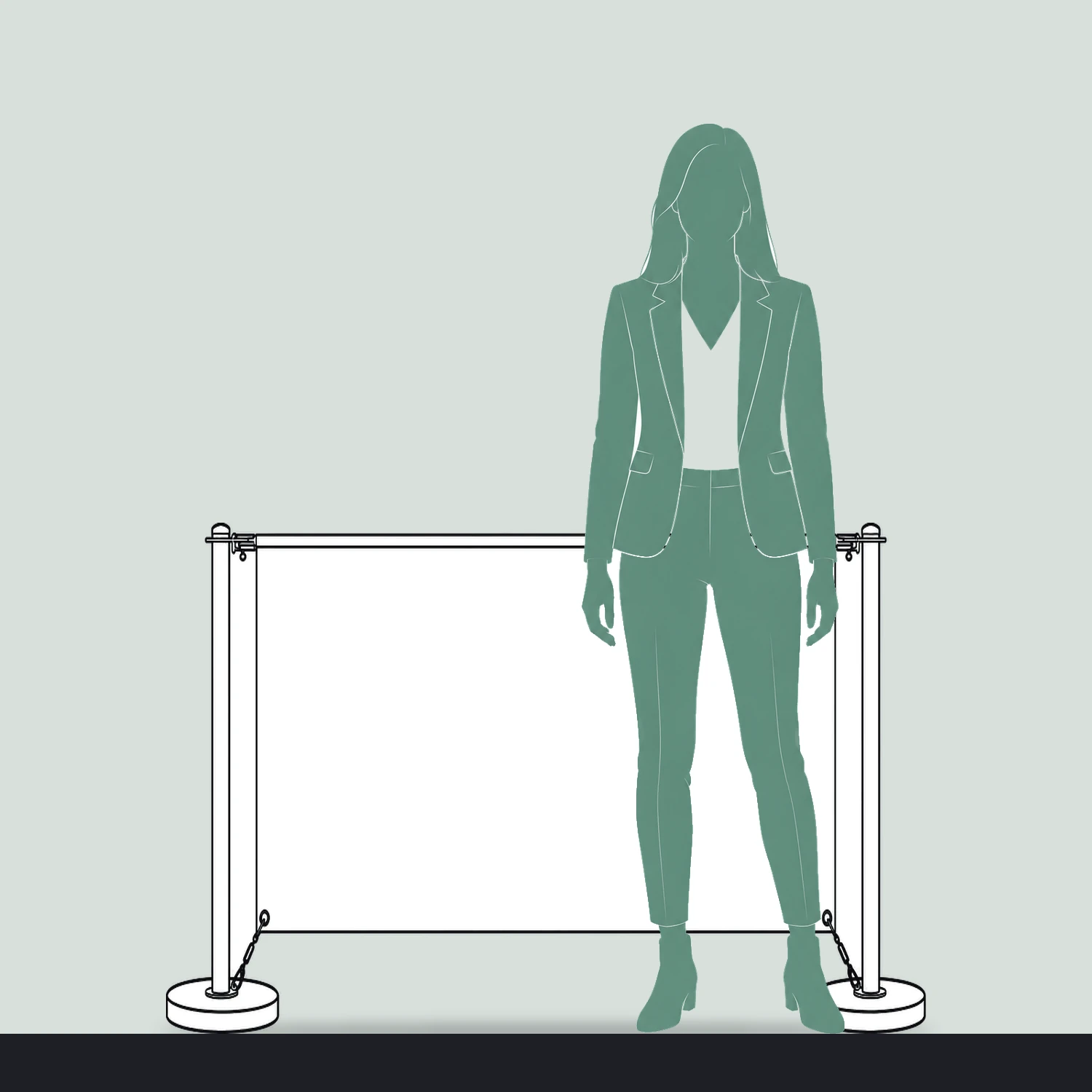 1m Economy Cafe Barrier Kit with Fabric Banner size compared with a person