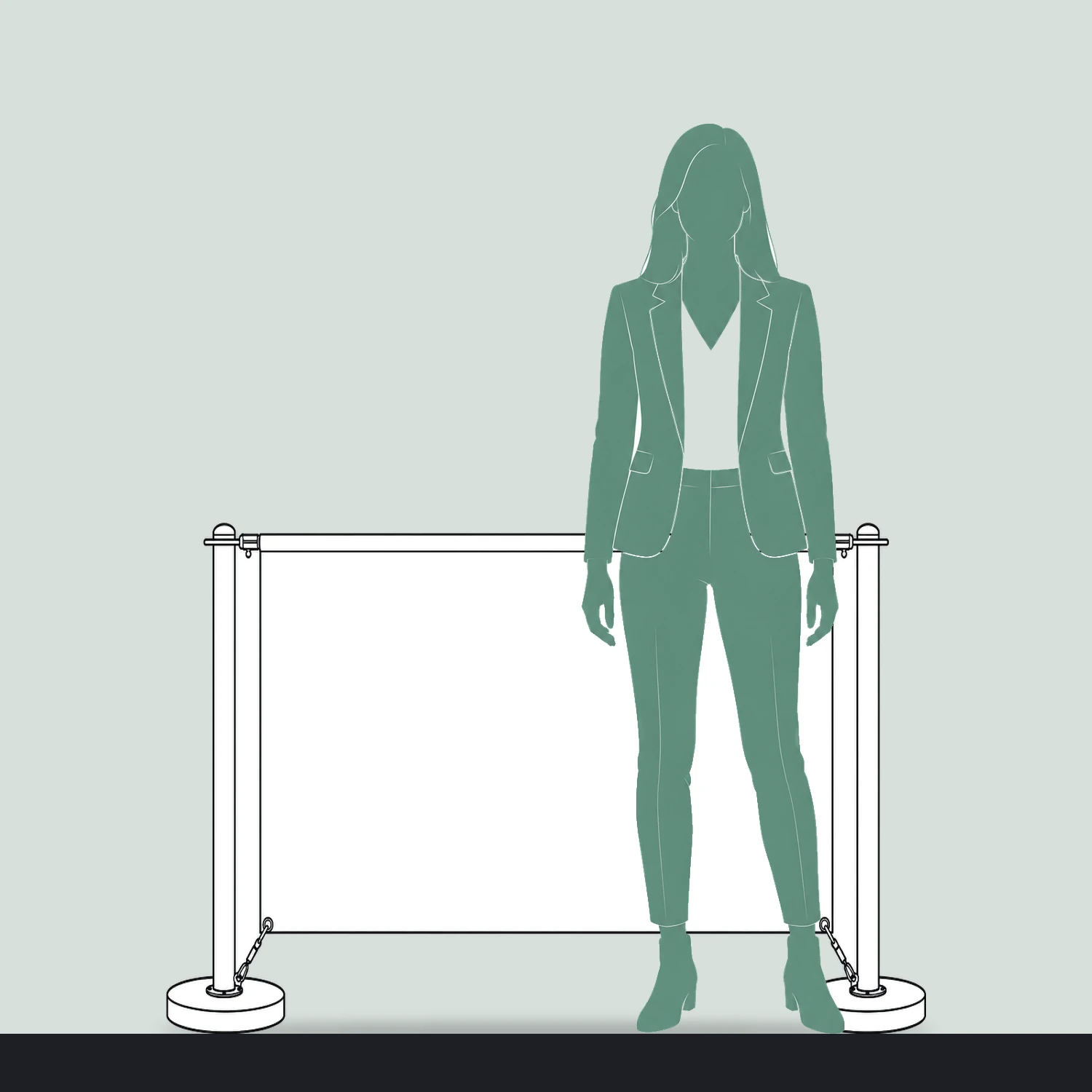 1m Economy Cafe Barrier Kit with Fabric Banner size compared with a person