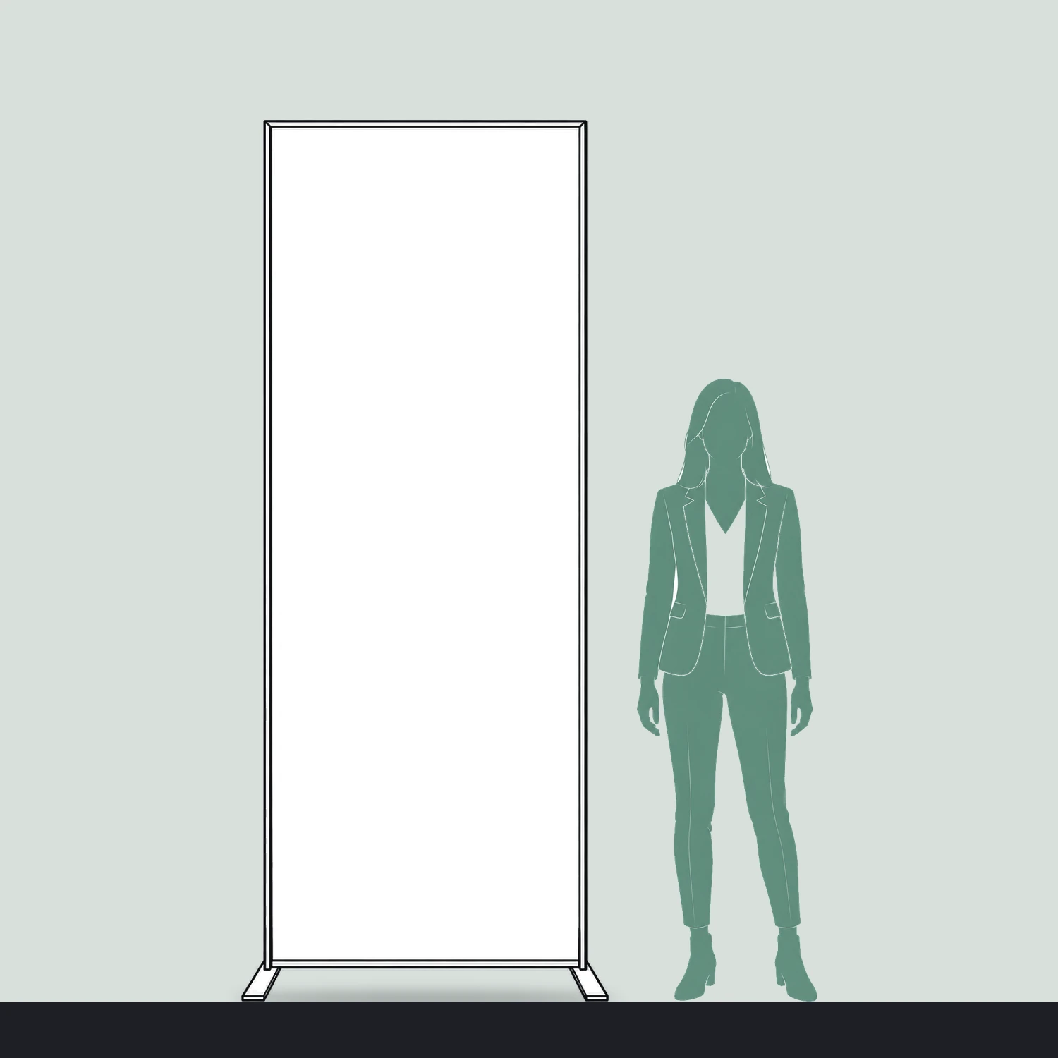 1m x 2.4m Fastframe SEG Fabric Frame size compared with a person