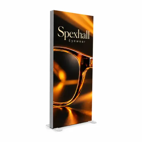 1m x 2.4m Freestanding LED Lightbox Display - Double-Sided, shown with example artwork