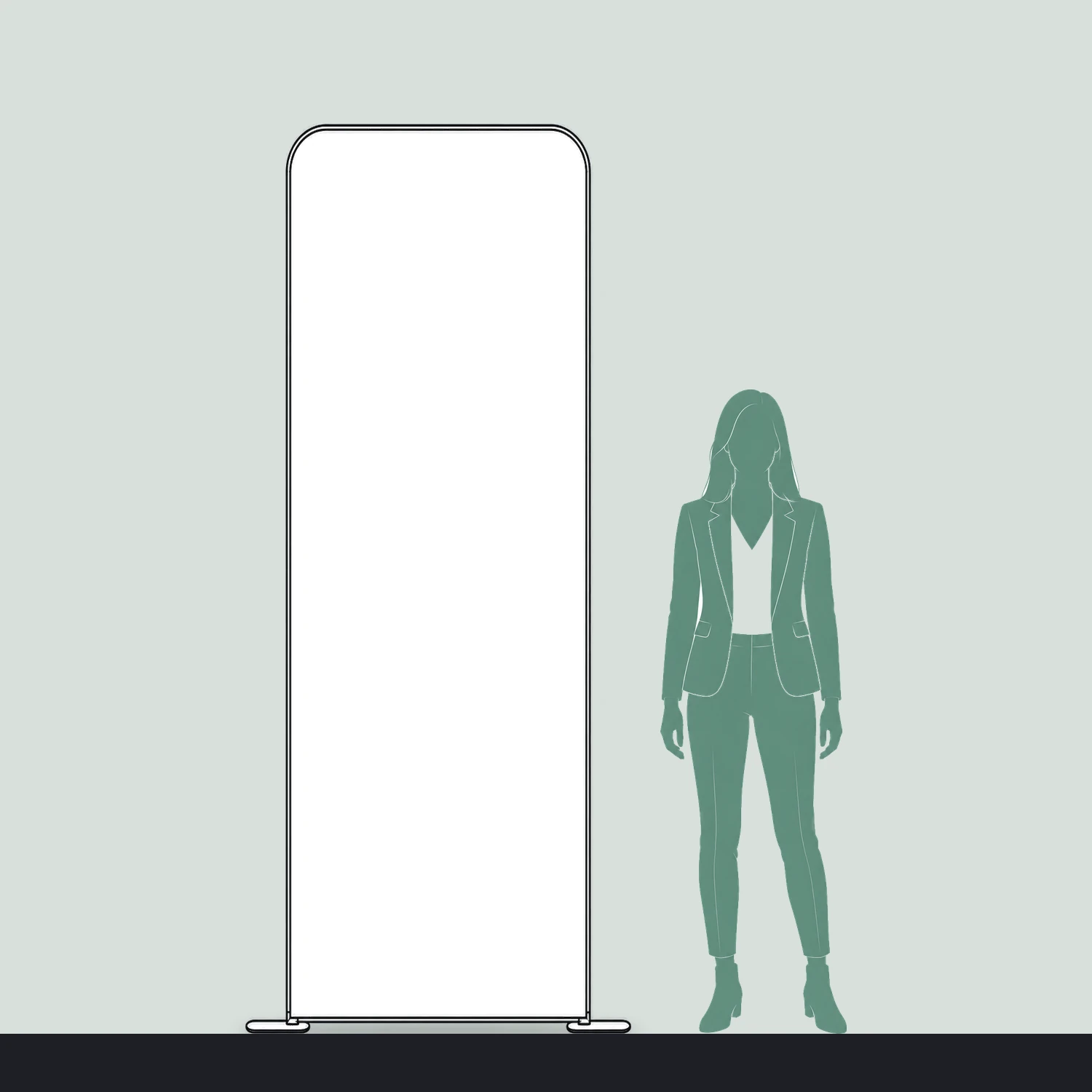 1m x 2.4m Modulate Modular Fabric Wall with Rounded Corners size compared with a person