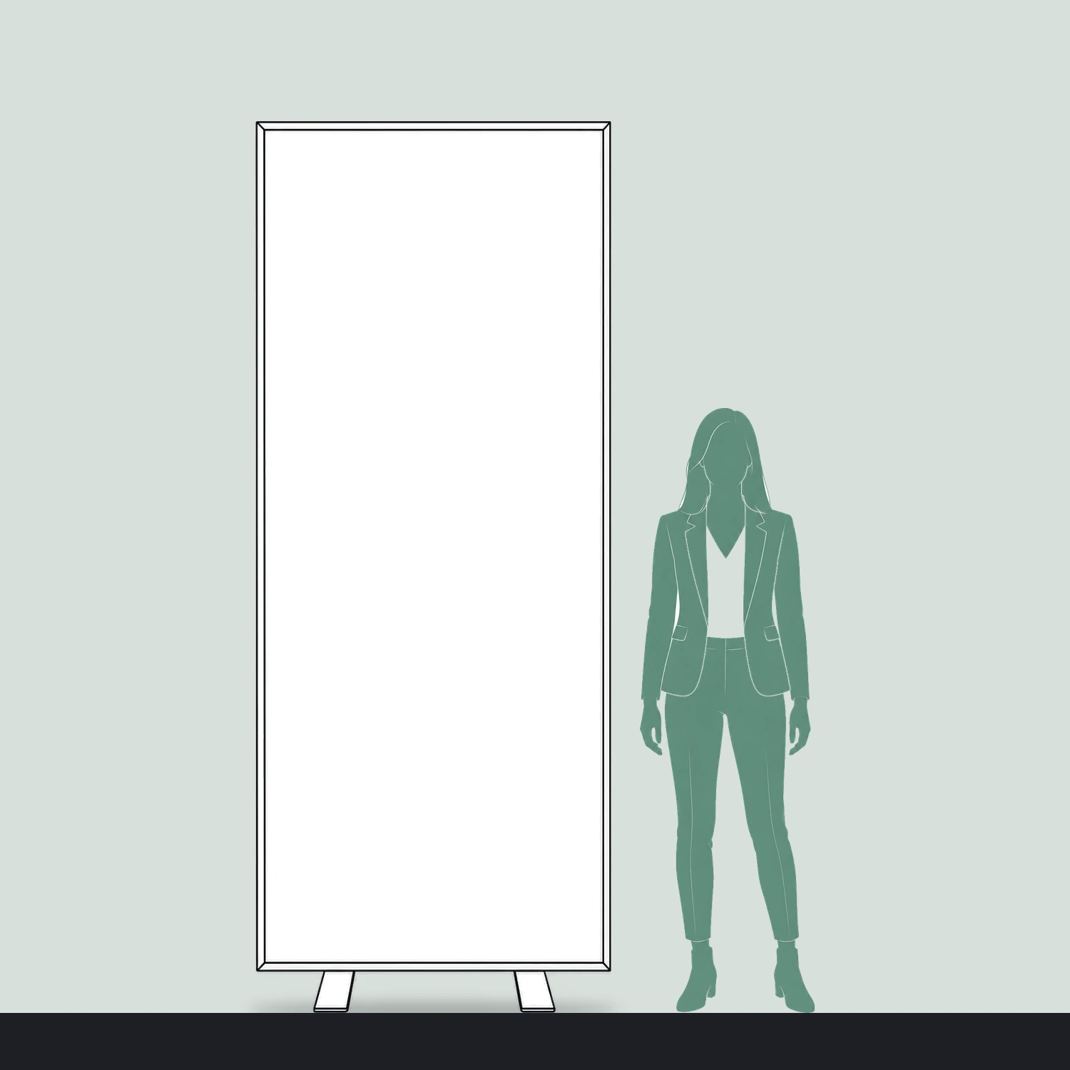 1m x 2.5m Fastframe LED Lightbox Frame size compared with a person