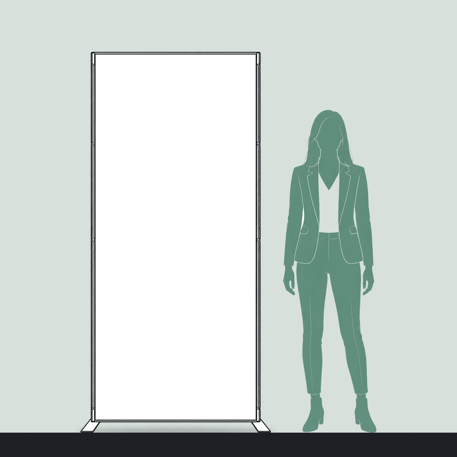 1m x 2m Fastframe SEG Fabric Frame size compared with a person