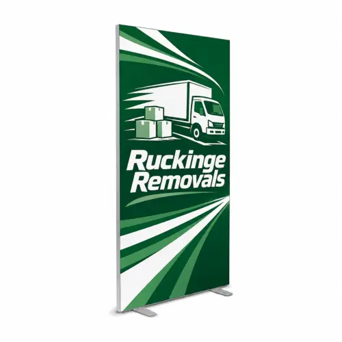 1m x 2m Freestanding SEG Fabric Display - Double-Sided, shown with example artwork