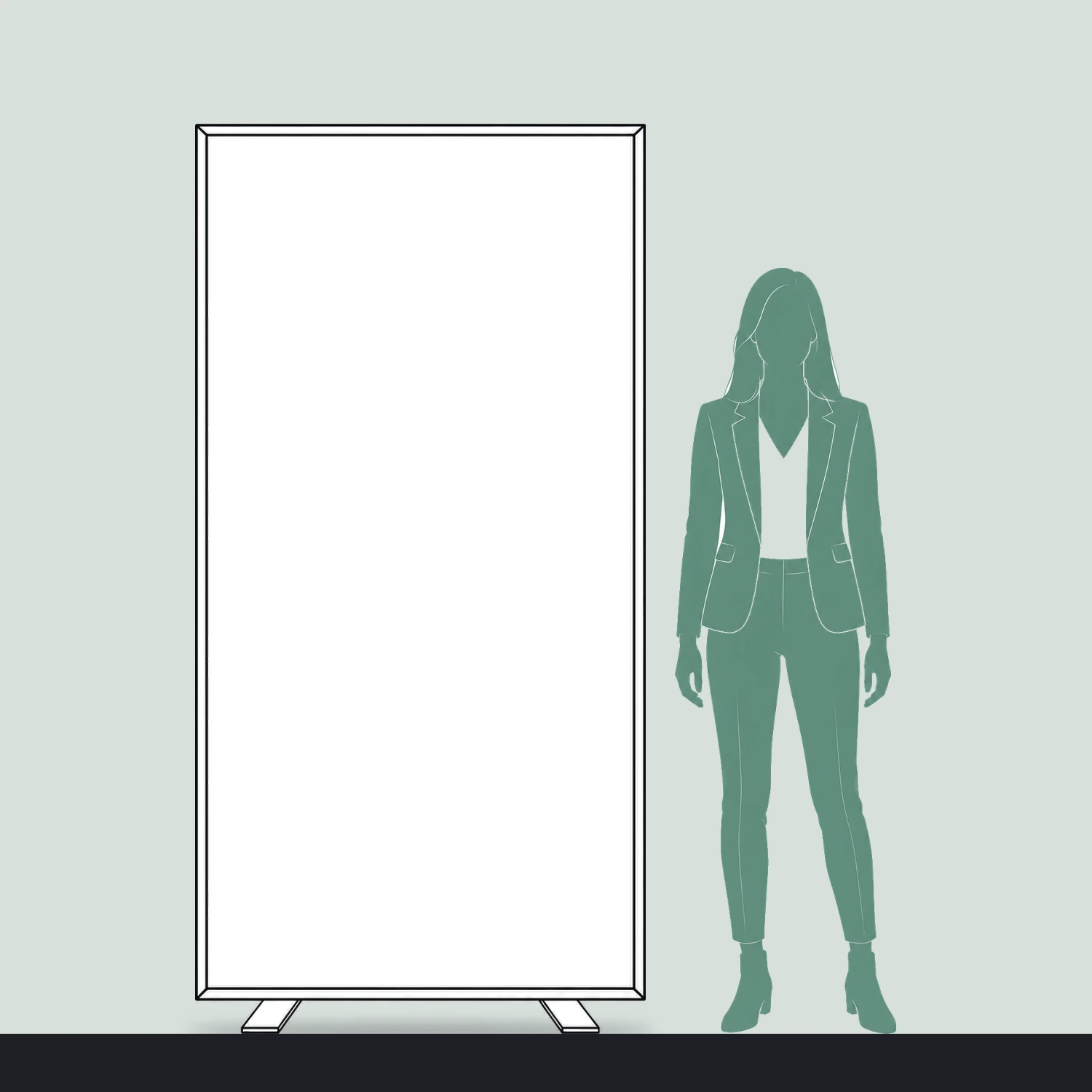 1m x 2m Illumigo Lite Mag Portable LED Lightbox, Black Frame size compared with a person