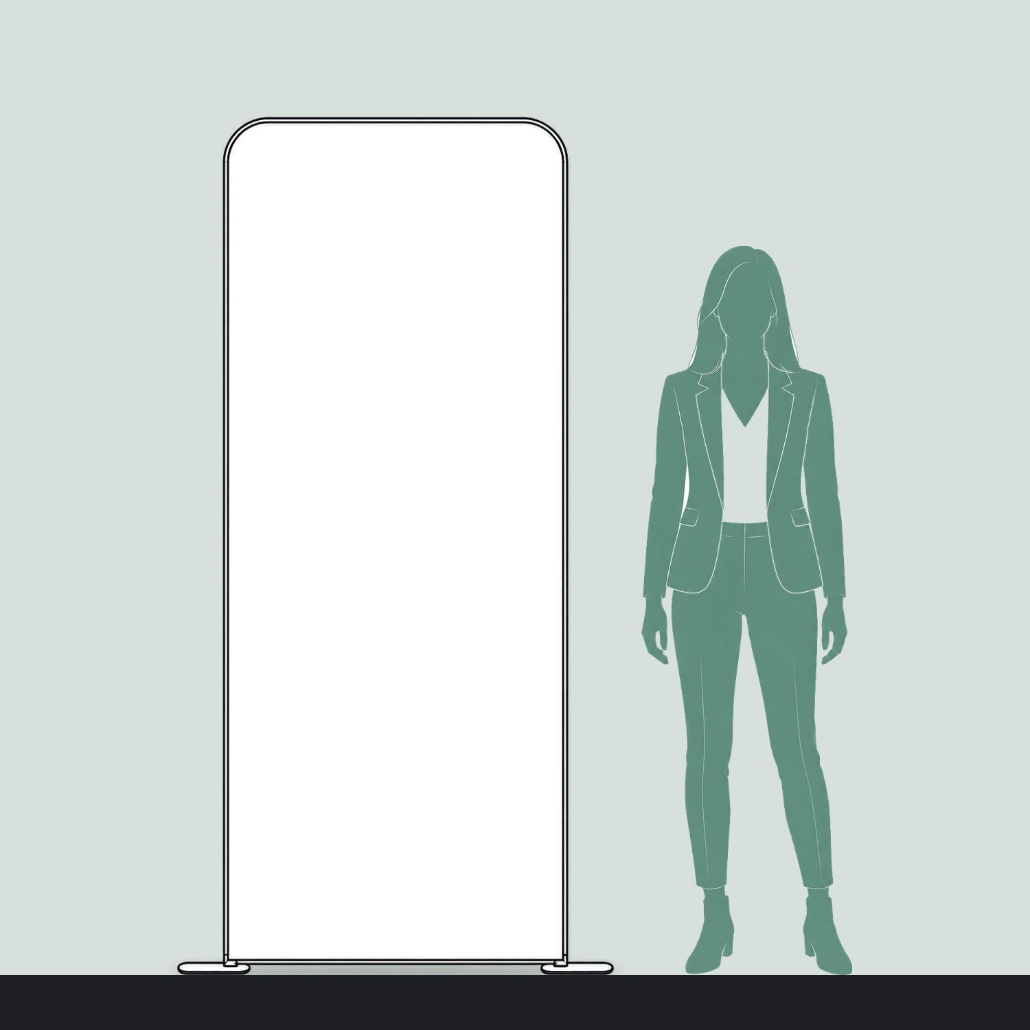 1m x 2m Modulate Modular Fabric Wall with Square Corners size compared with a person