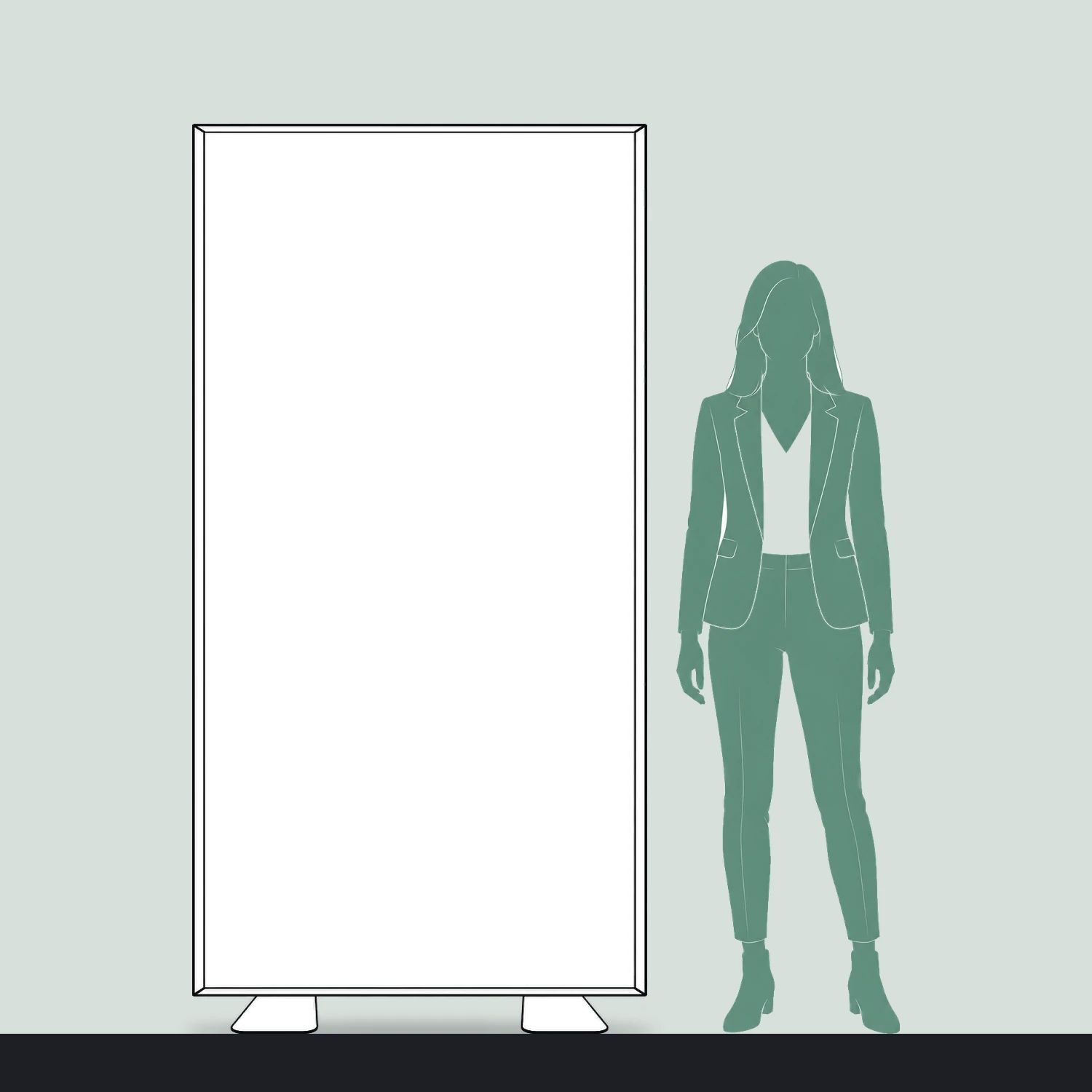 1m x 2m Premium Freestanding LED Lightbox size compared with a person
