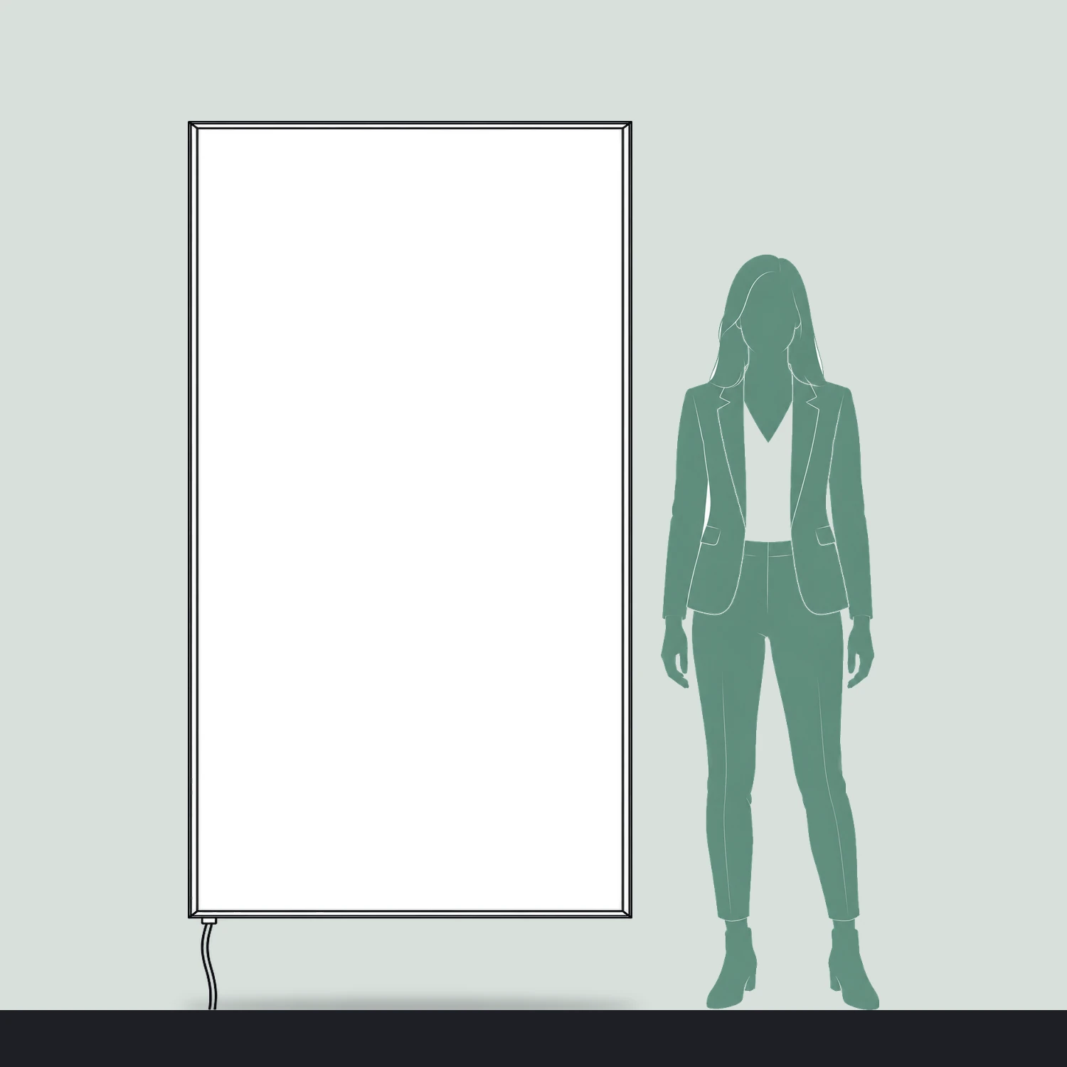 1m x 2m Wall Mounted LED Lightbox size compared with a person