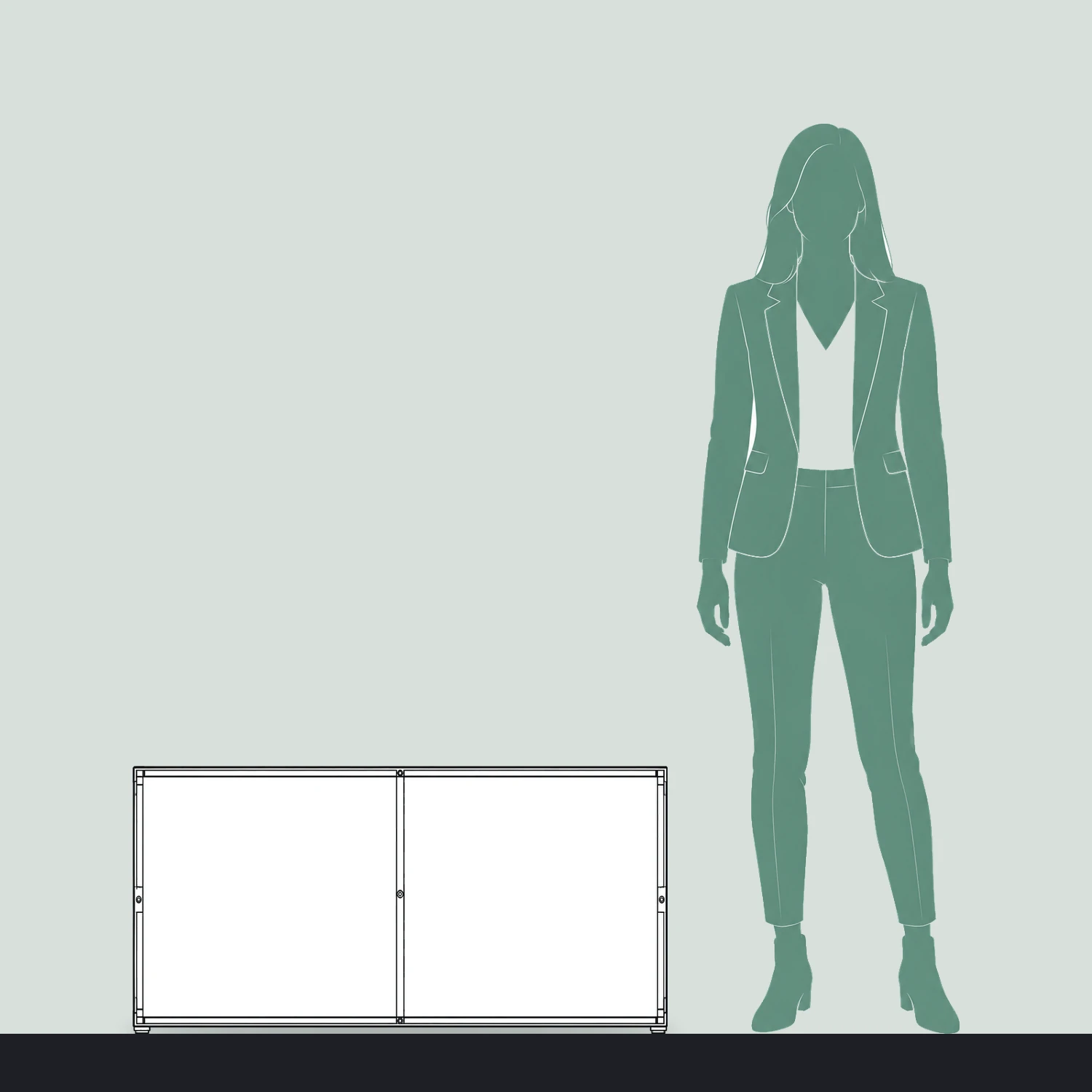 1m x 500mm Fastframe SEG Fabric Frame size compared with a person