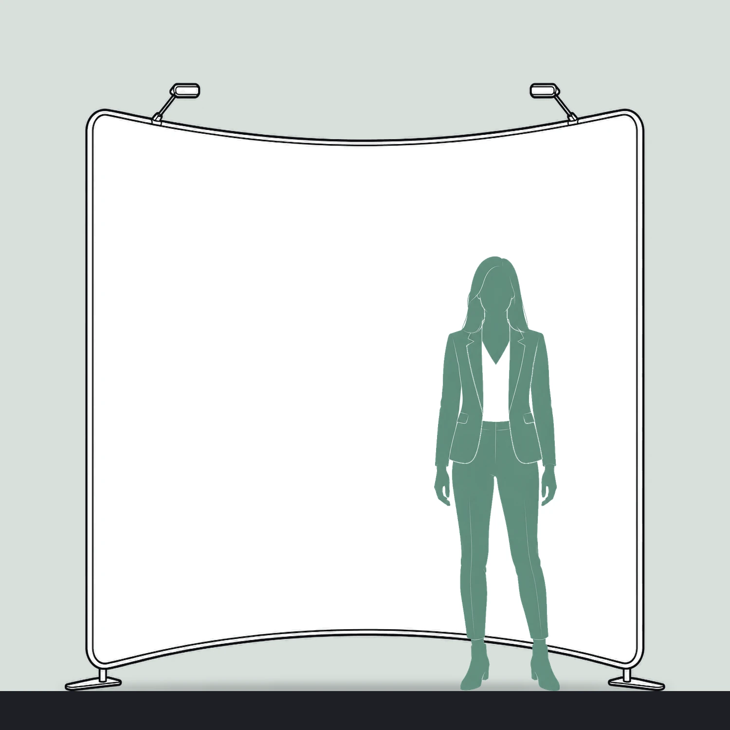 2.35m Formulate Curved Fabric Display Wall size compared with a person