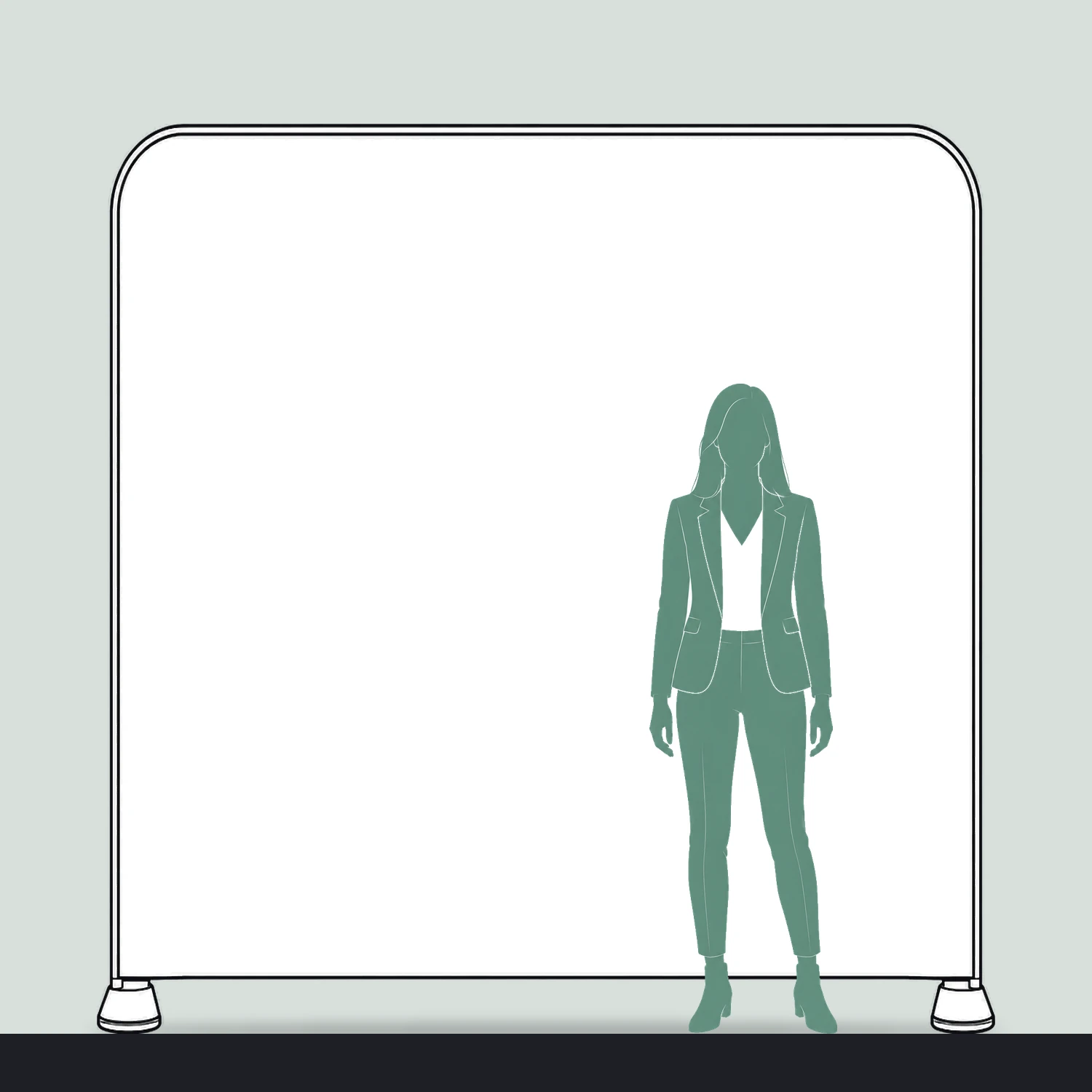 2.35m Formulate Straight Fabric Display Wall size compared with a person