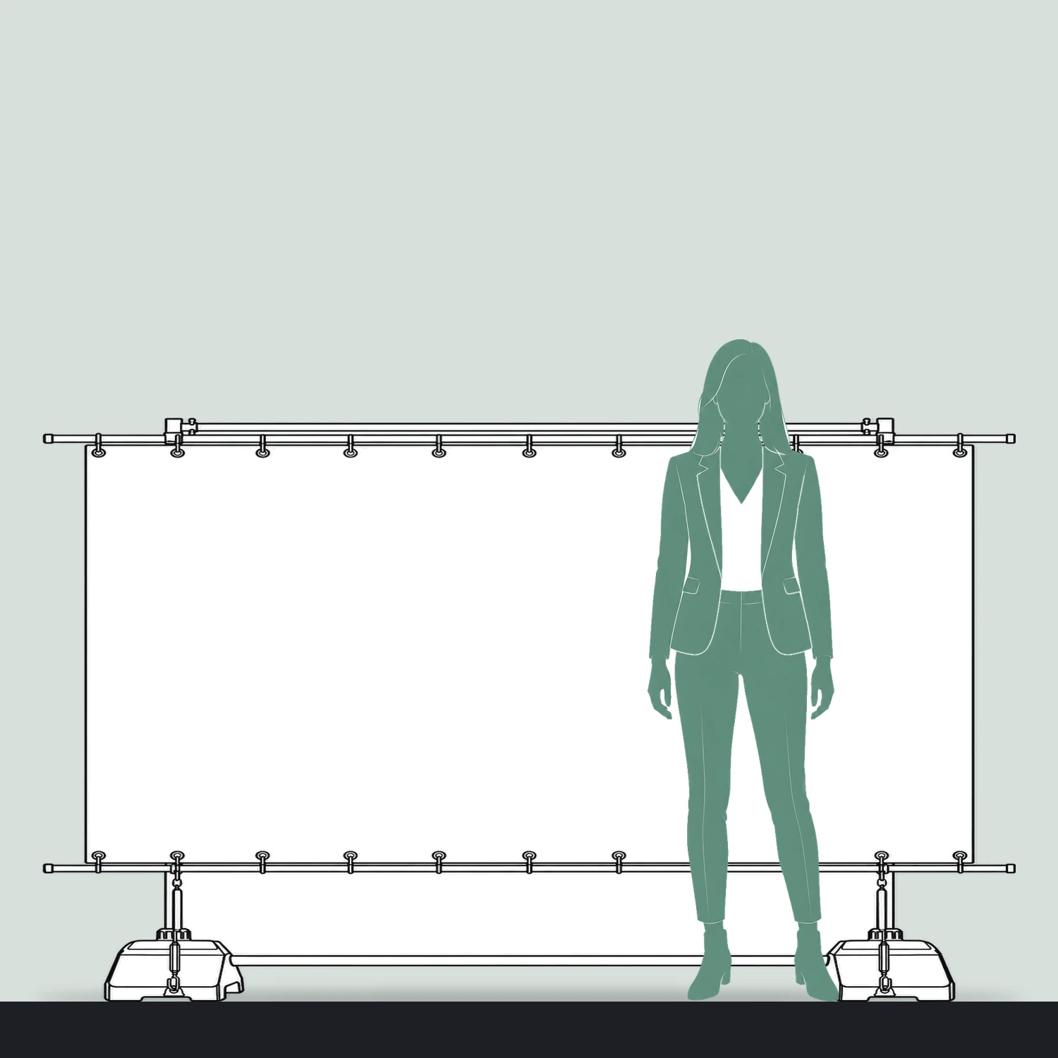 2.5m x 1.5m Horizon Outdoor Banner Frame size compared with a person