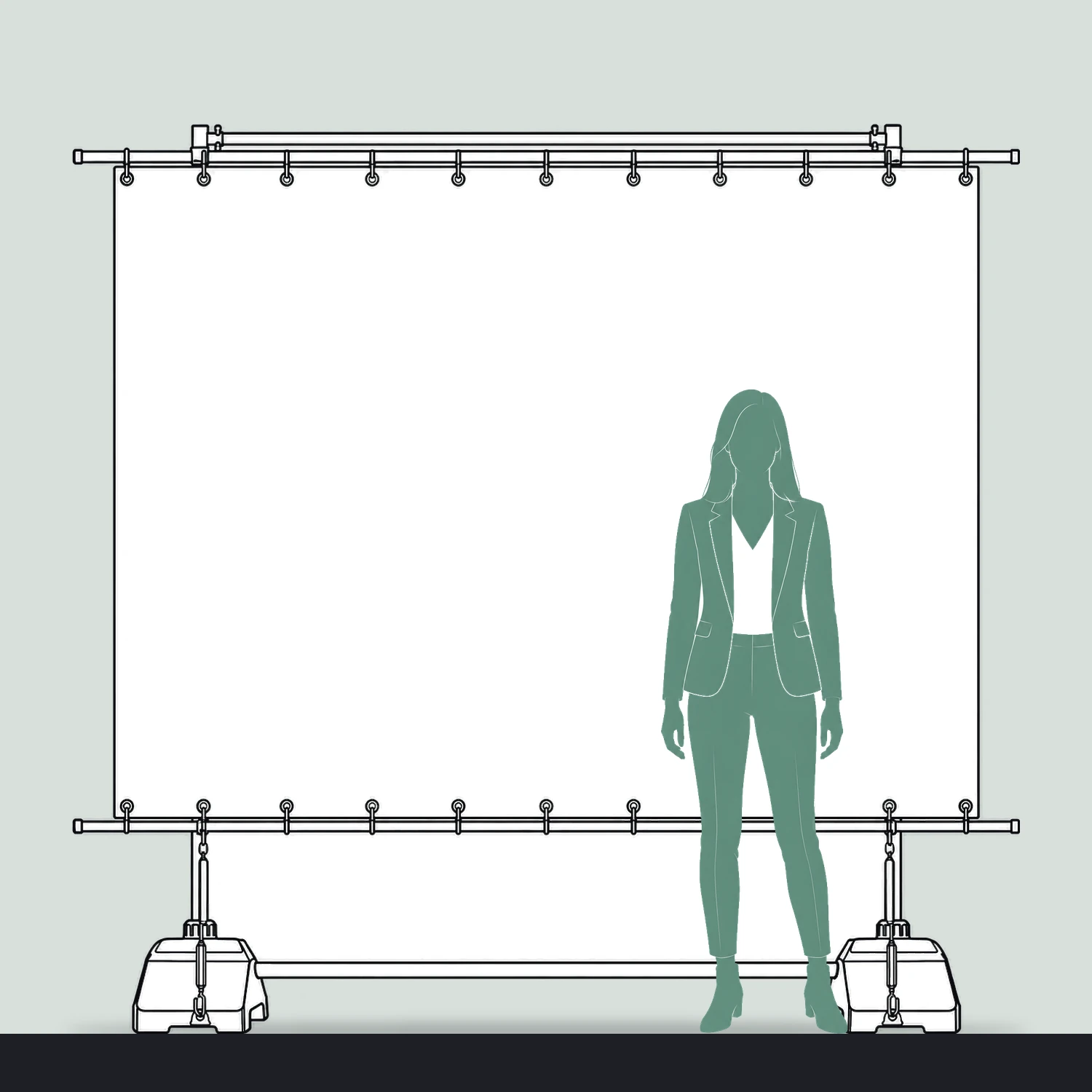 2.5m x 2.4m Horizon Outdoor Banner Frame size compared with a person