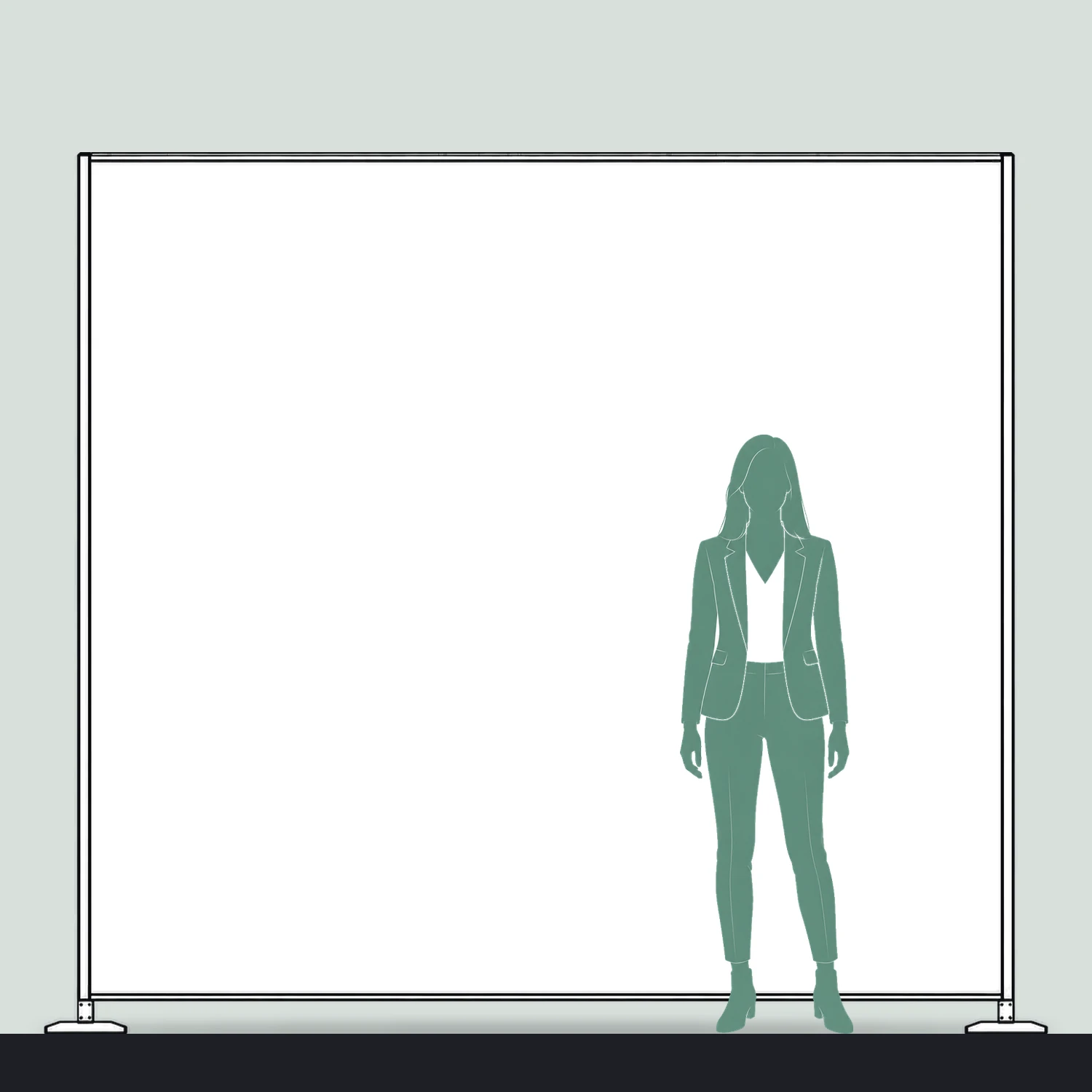 2.85m x 2.5m Vector SEG Fabric Wall Module size compared with a person