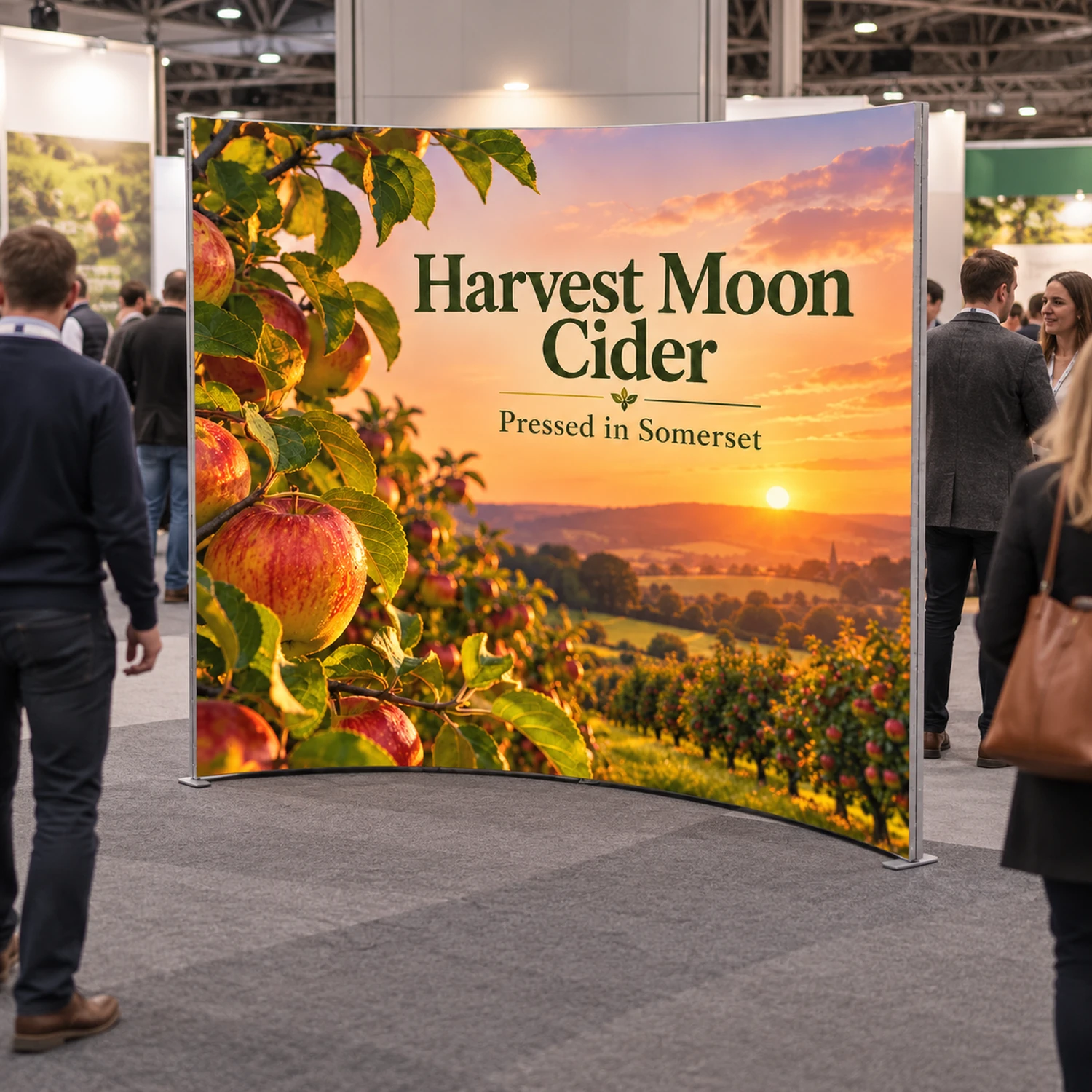 2.8m x 2.5m Vector Curved SEG Fabric Wall Module in use at an event
