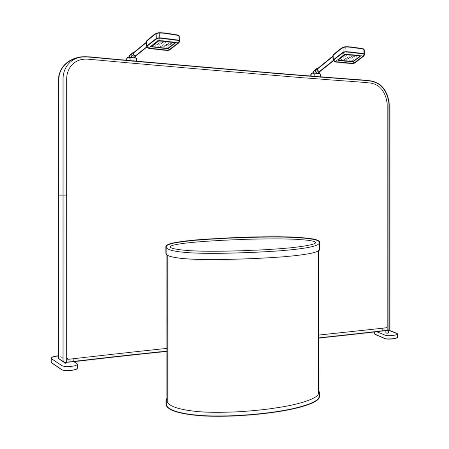 2.95m Formulate Fabric Wall Kit with Oval Counter and Lights line drawing