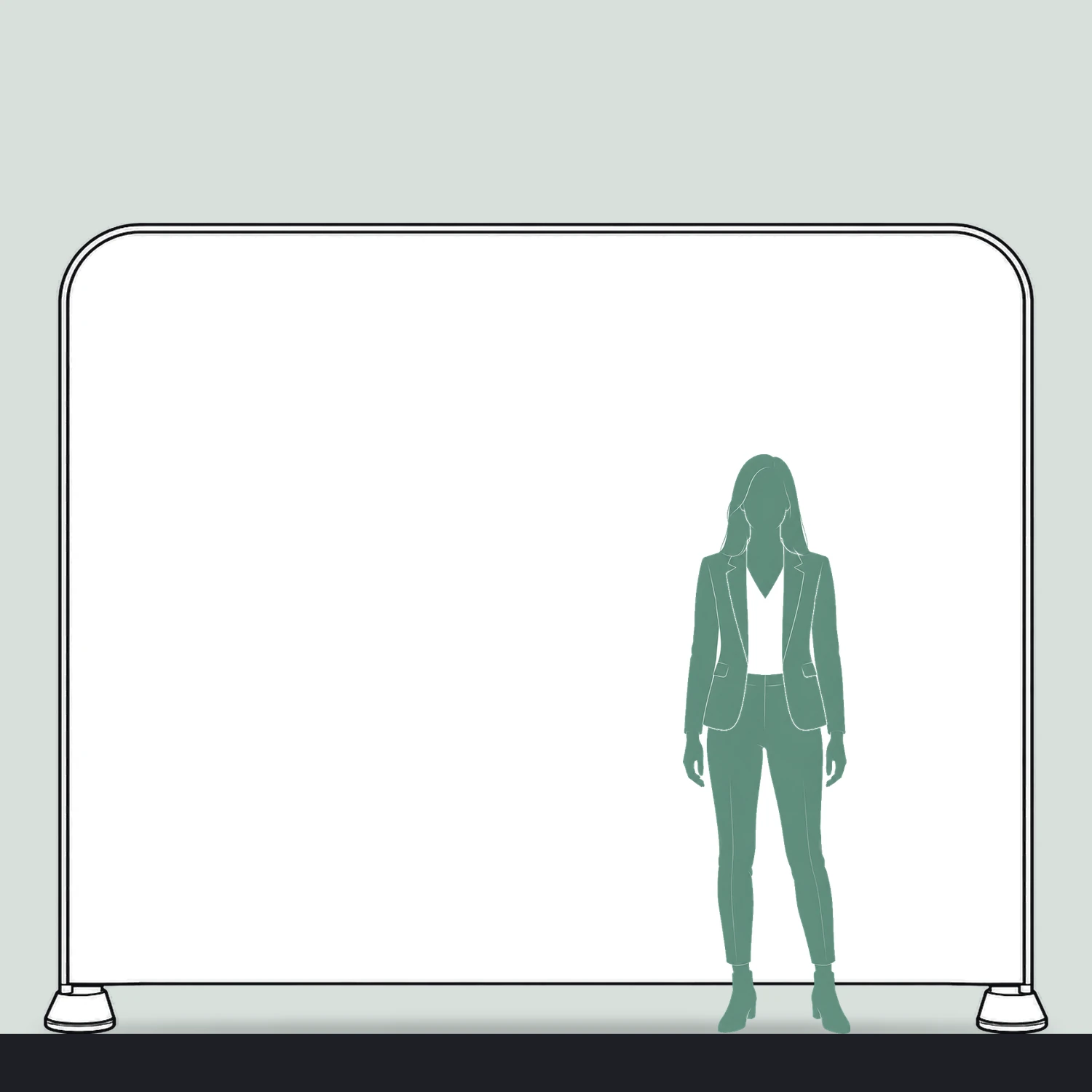 2.95m Formulate Straight Fabric Display Wall size compared with a person