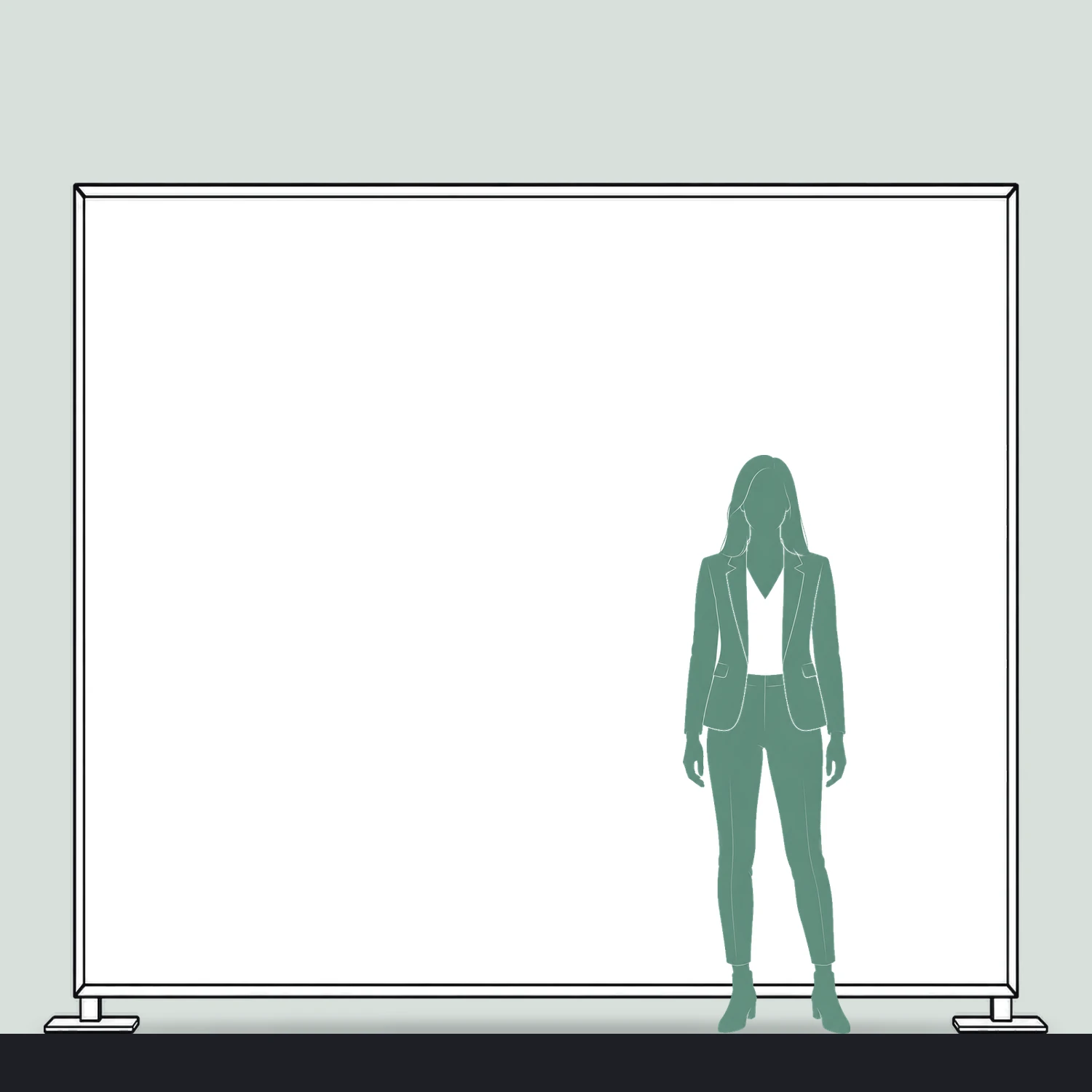 2.95m x 2.5m Vector SEG Fabric Wall Module size compared with a person