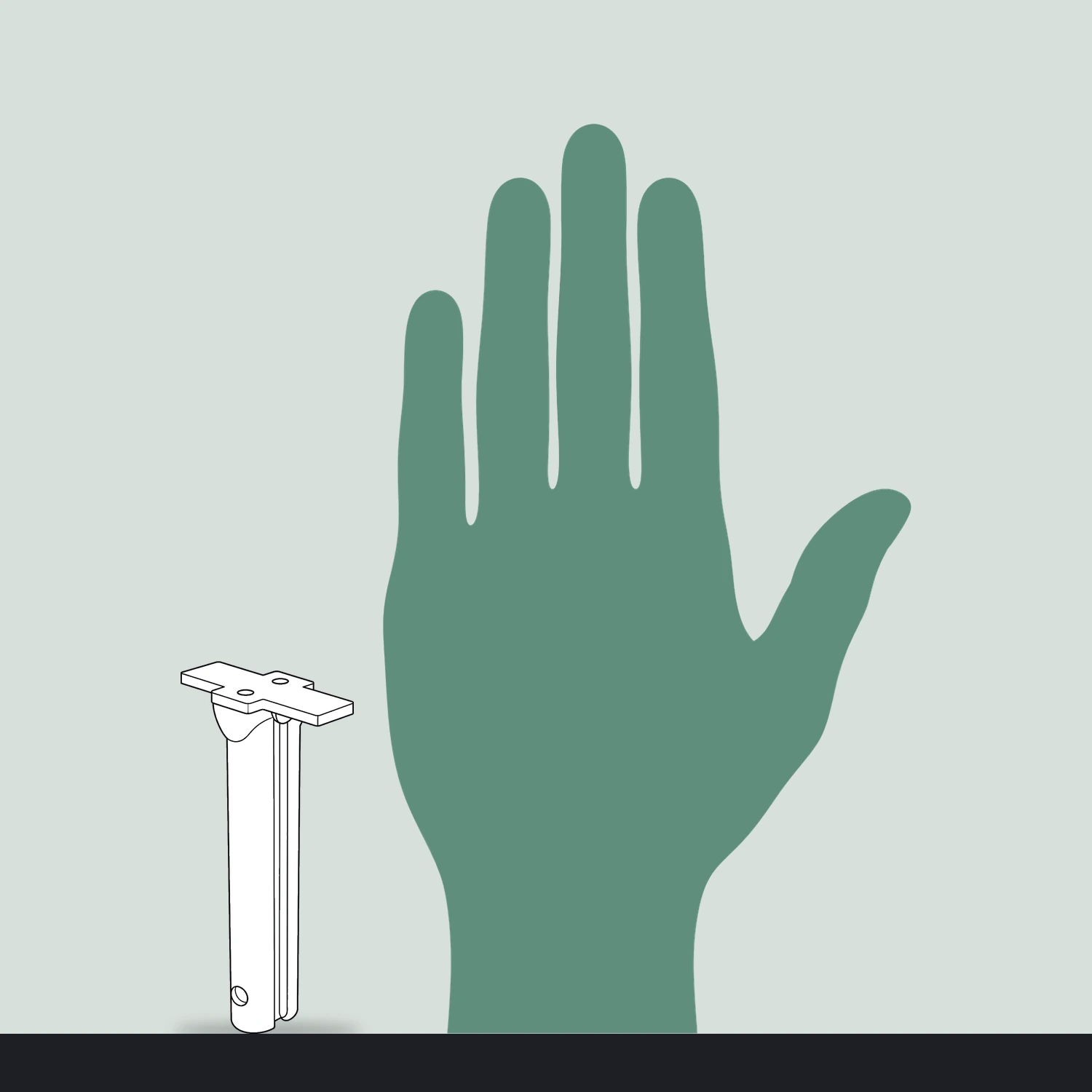 2-way frame connector size compared with a hand