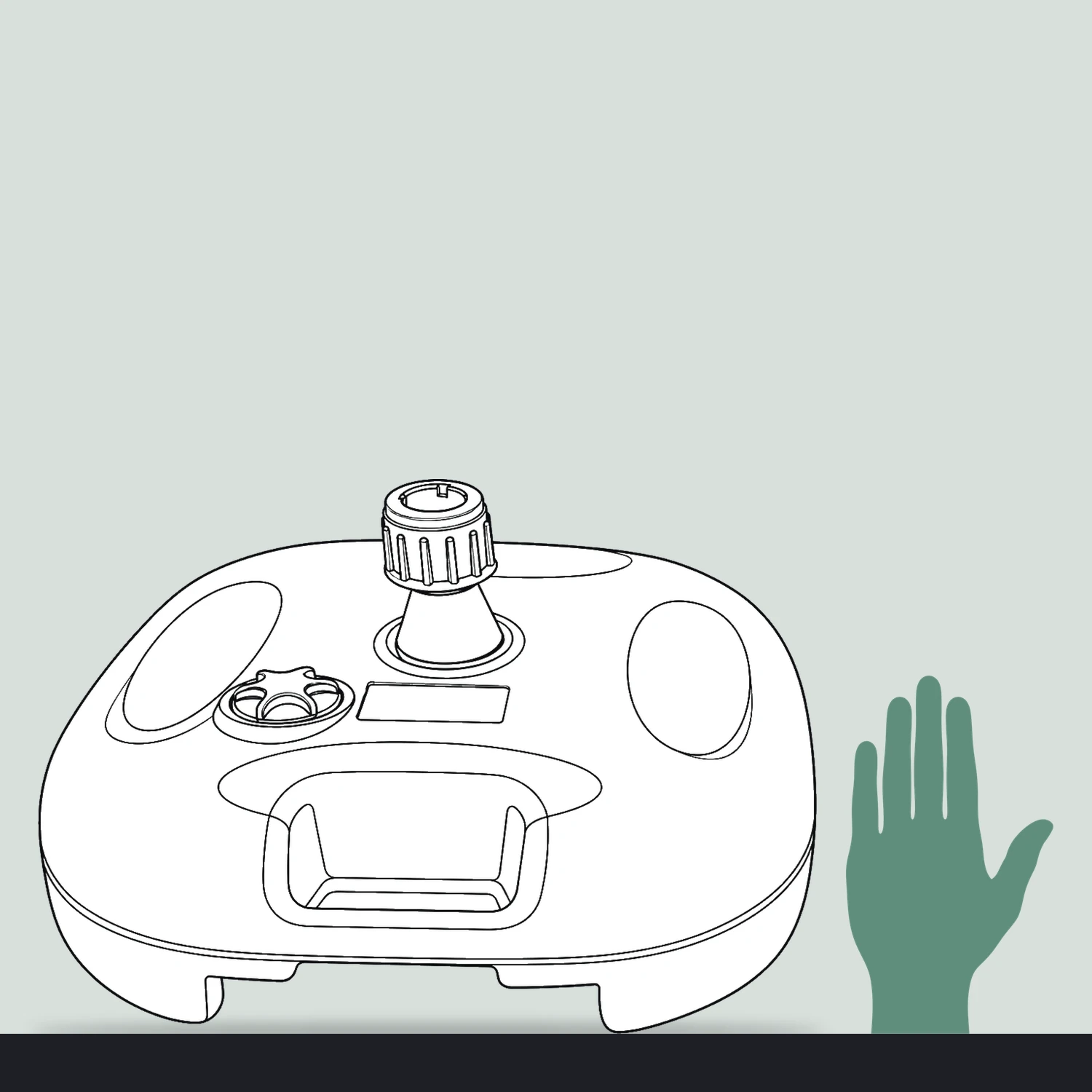 23 litre water base size compared with a hand