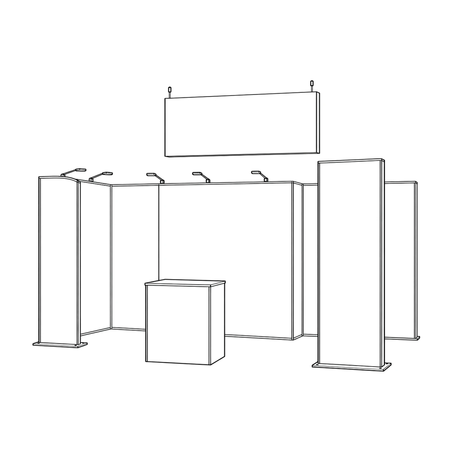 24m² Modulate Modular Exhibition Stand with Storeroom, Lightbox and Counter line drawing