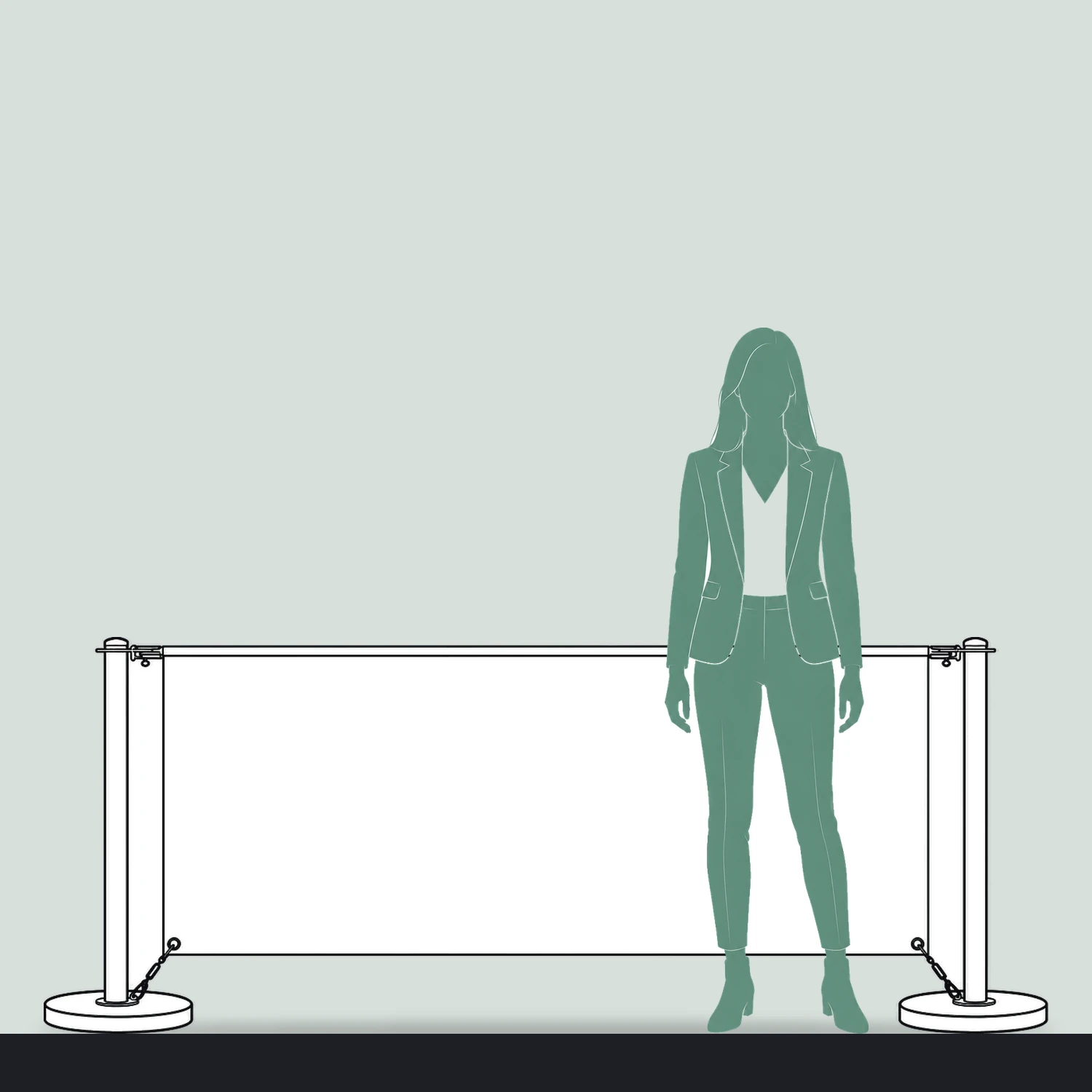 2m Economy Cafe Barrier Kit with Fabric Banner size compared with a person