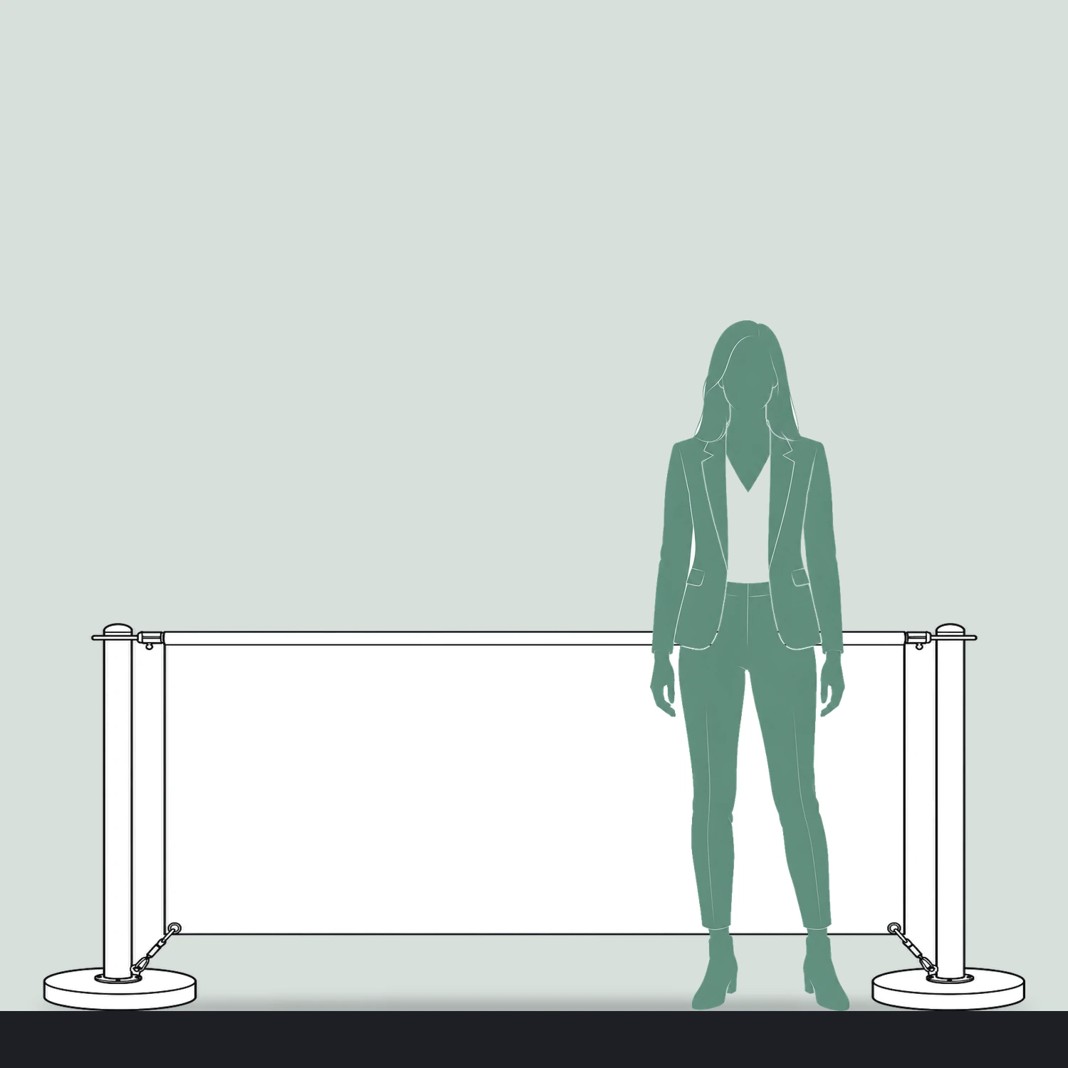 2m Economy Cafe Barrier Kit with Fabric Banner size compared with a person