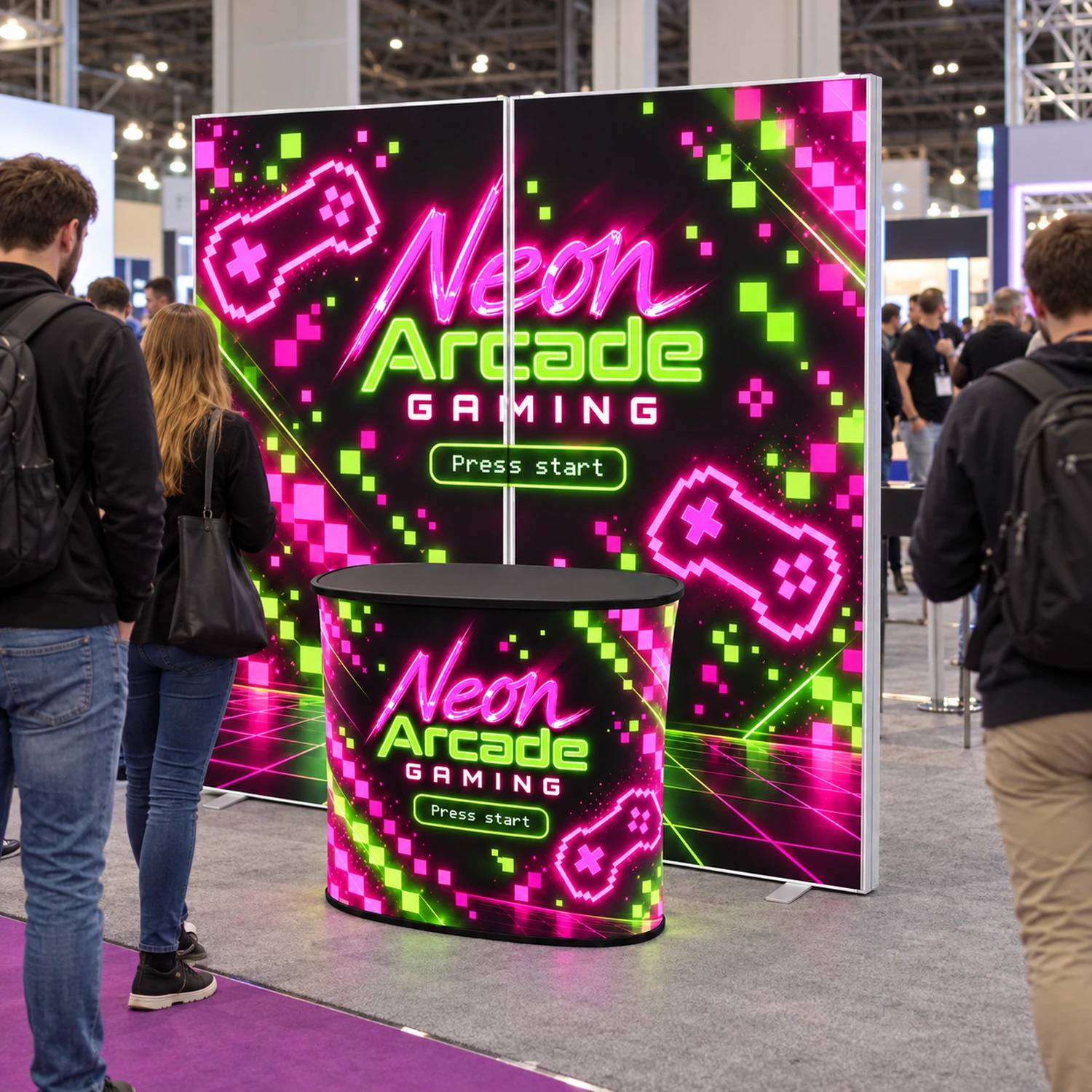 2m Illumigo Lite Mag LED Lightbox Wall with LED Counter in use at an event