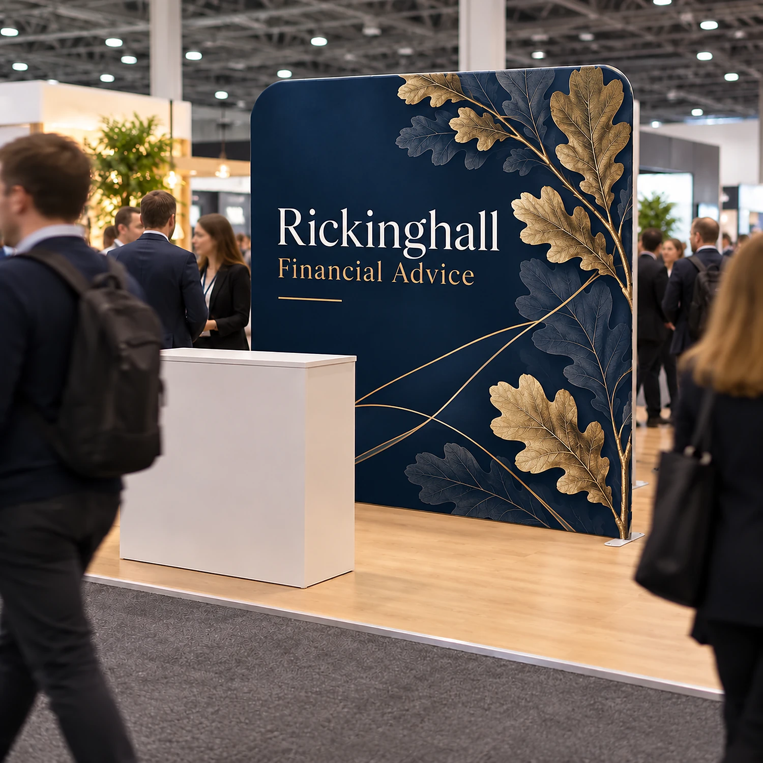 2m Straight Stretch Fabric Display Wall - Double-Sided, shown with example artwork