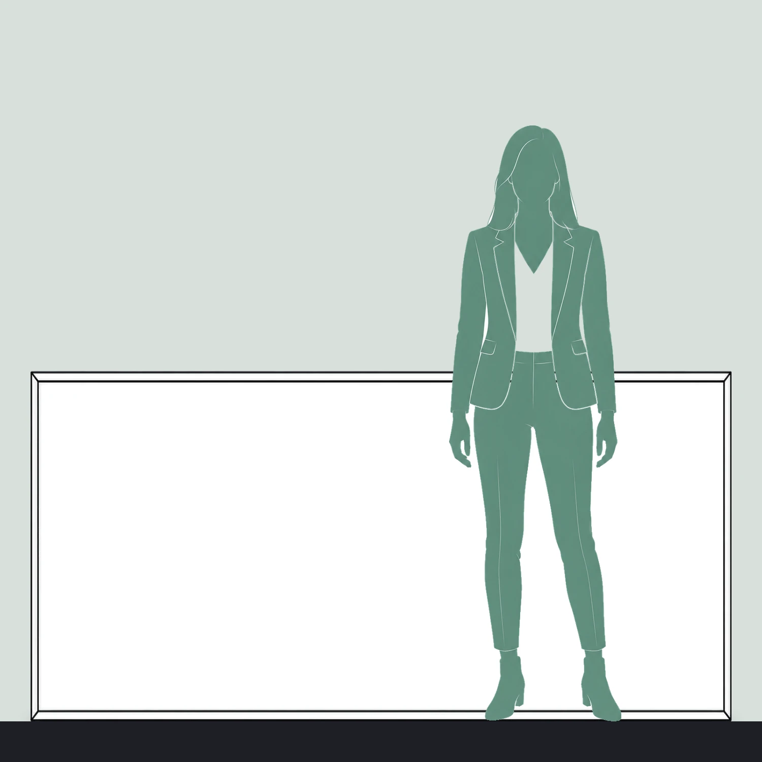 2m x 1m Illuminova Wall Mounted SEG Lightbox size compared with a person
