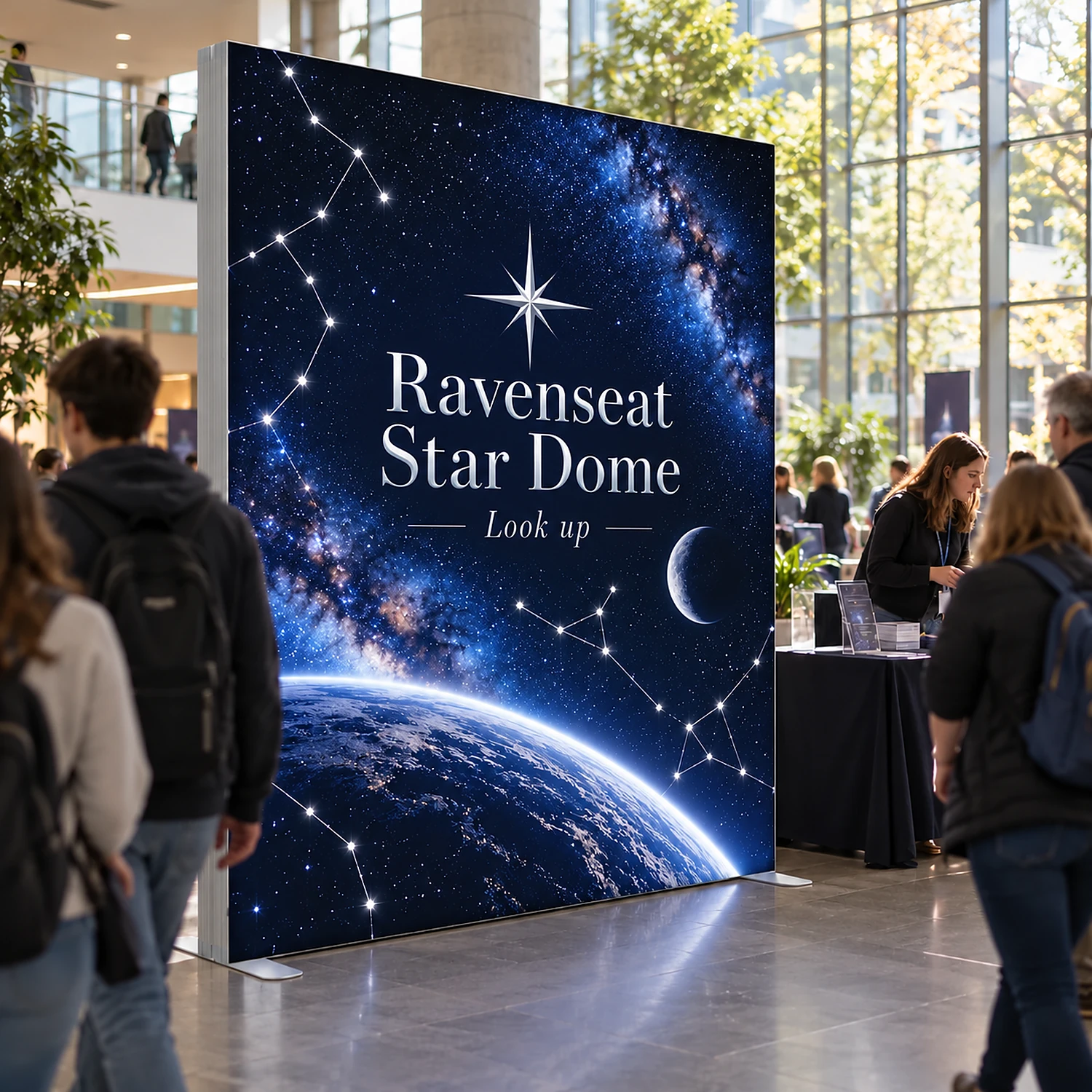 2m x 2.4m Freestanding LED Lightbox Display - Double-Sided, shown with example artwork