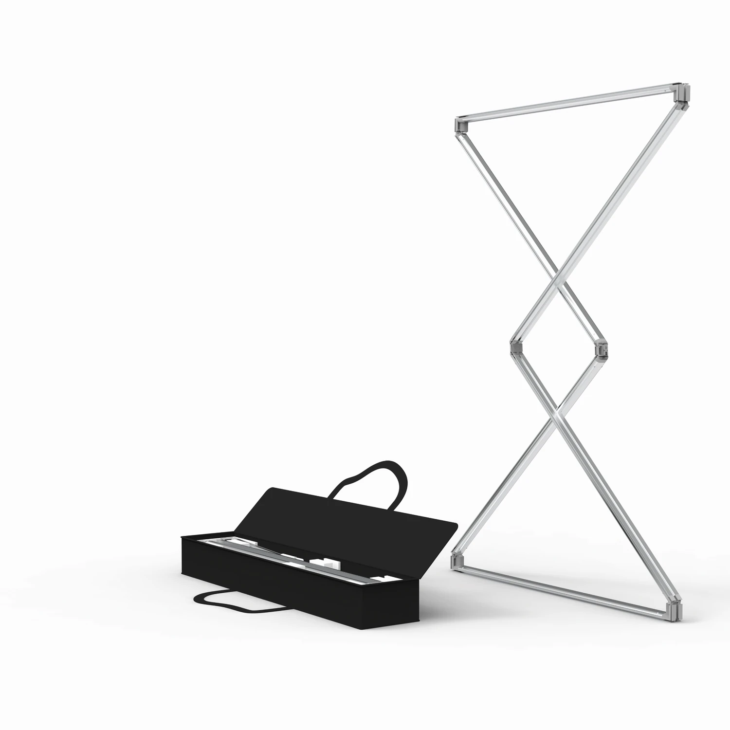 1m x 2m frame part-unfolded beside its padded carry bag