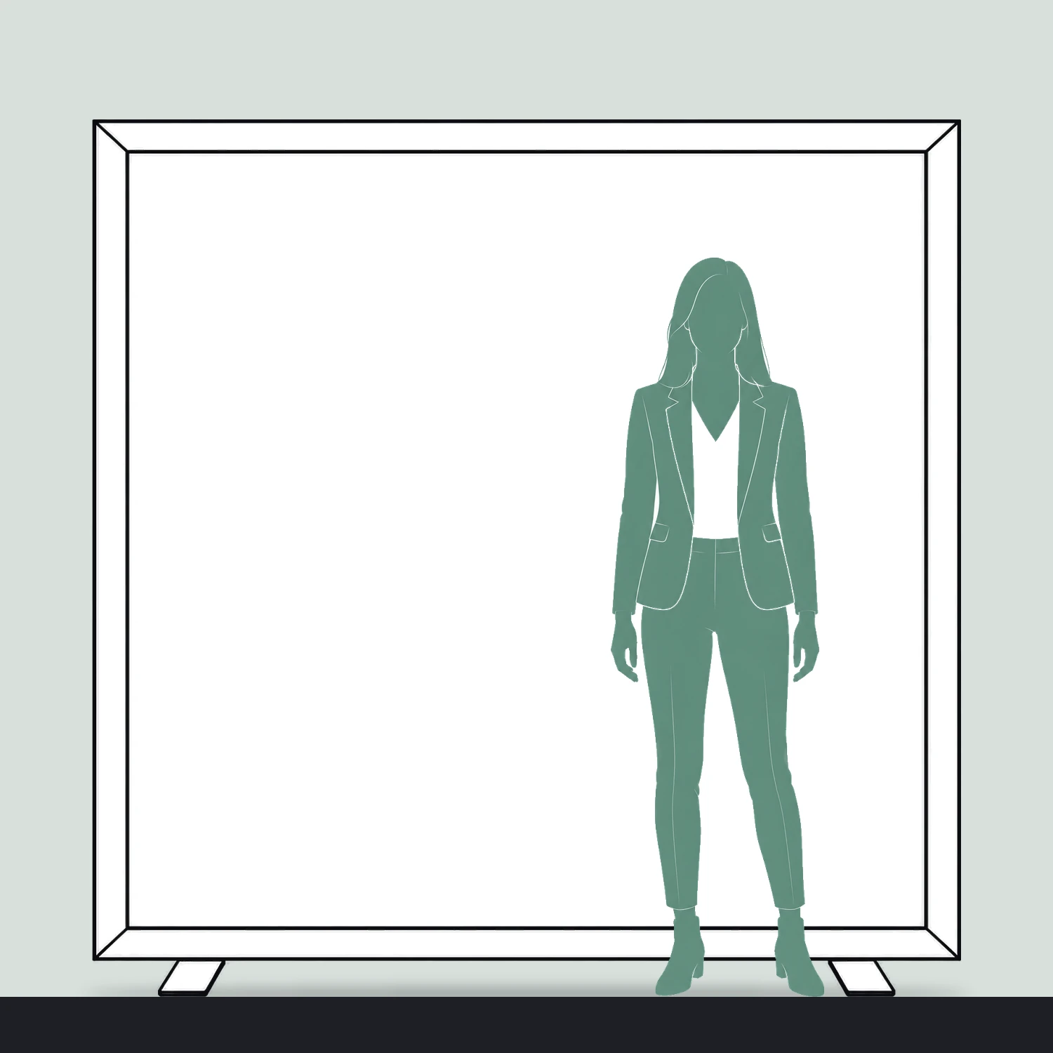2m x 2m IllumiGLOW RGB Illuminated Display Frame with LED Lightbox size compared with a person