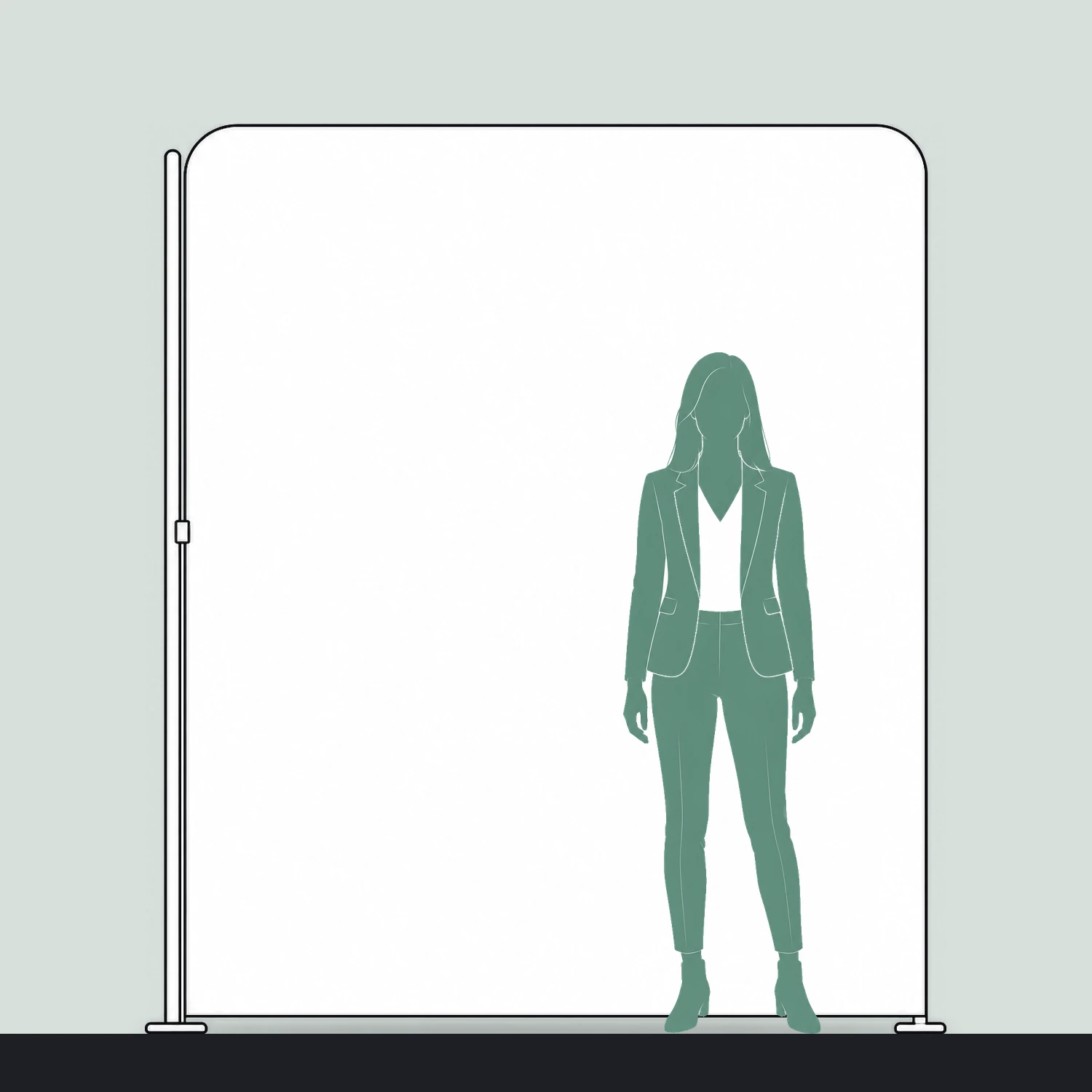 2m x 2m Stretch Fabric Wall Set - Back Wall and One Side Wall size compared with a person
