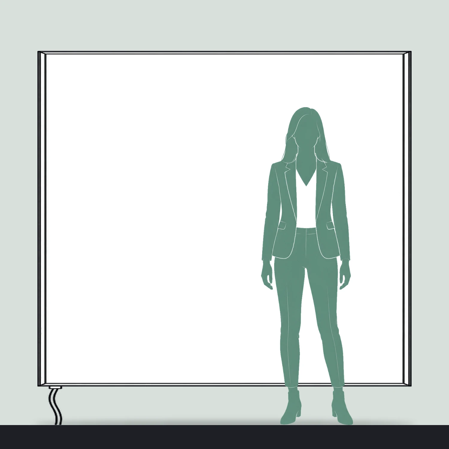 2m x 2m Wall Mounted LED Lightbox size compared with a person