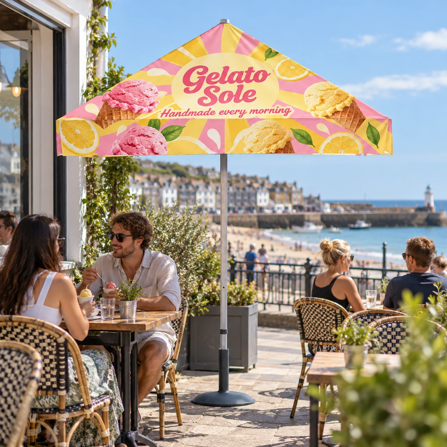 2m x 2m Zoom Printed Square Parasol in use at an event