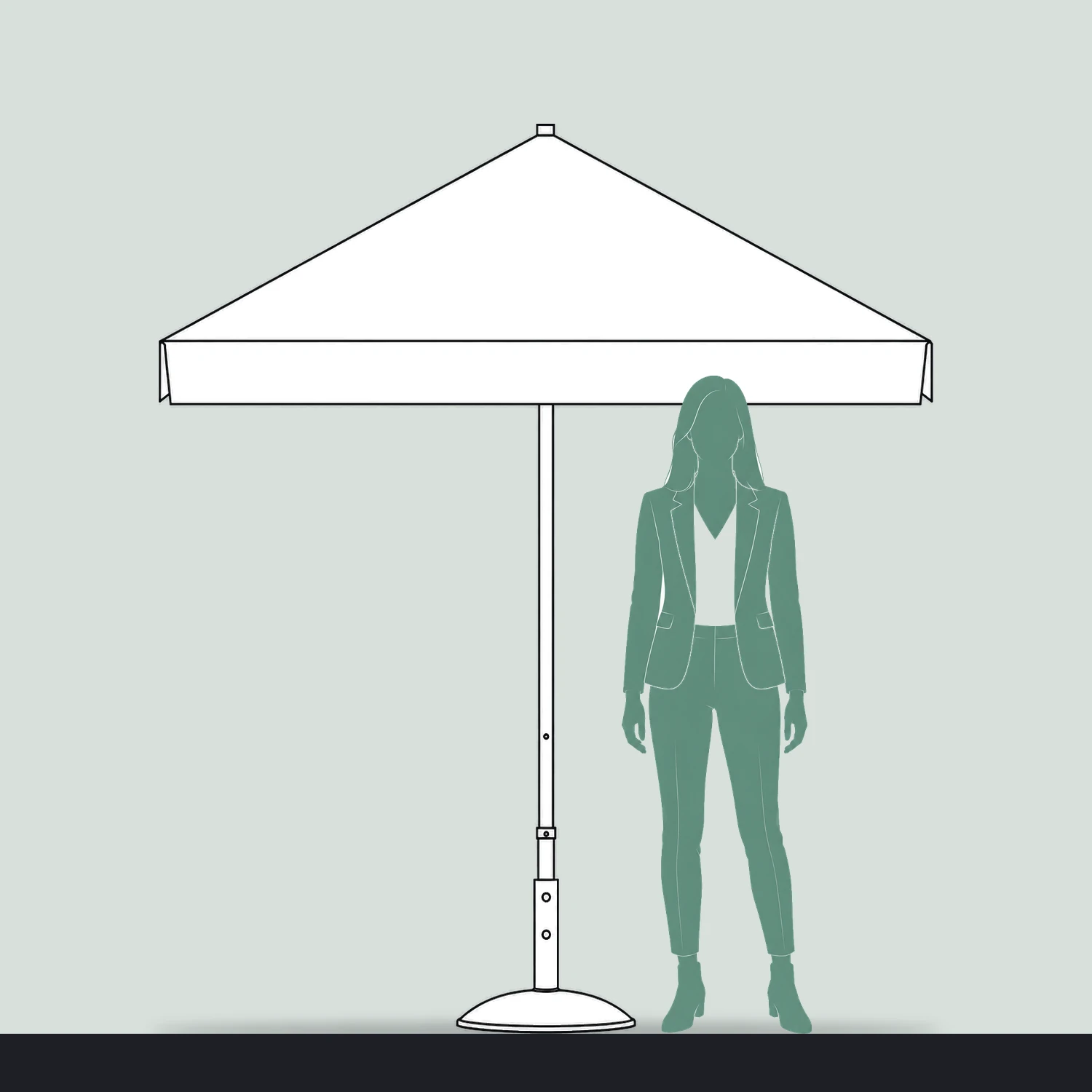 2m x 2m Zoom Printed Square Parasol size compared with a person
