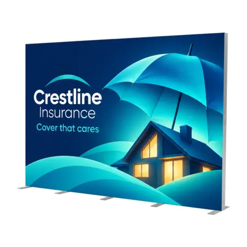 3.85m x 2.39m Illumigo Modular Freestanding LED Lightbox Wall with example artwork